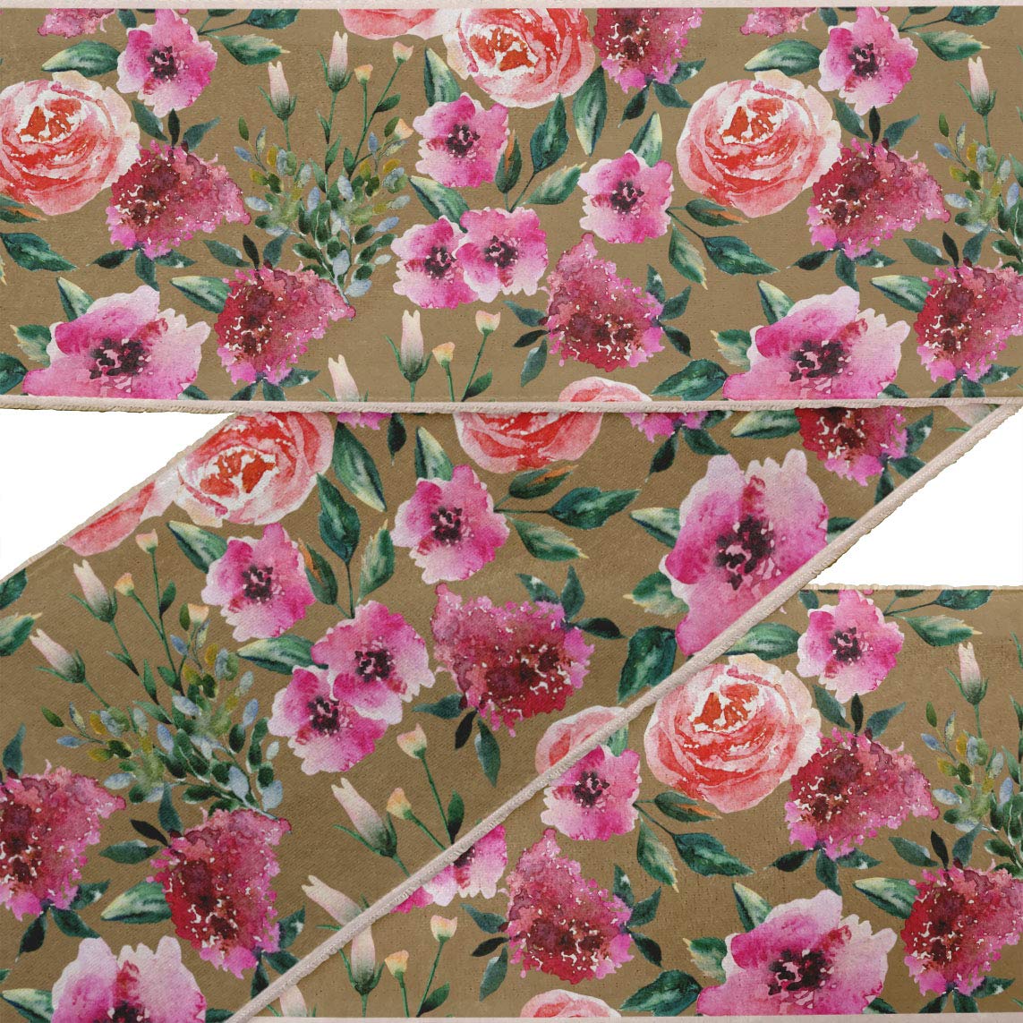 Indian Beautiful Art 9-Yard Dupion Fabric Laces - Brown Floral Watercolor Printed Ribbon Trim (3 Inches Wide) for Sewing, Crafts, DIY Projects | Perfect for Dressmaking, Home Decor & Gift Wrapping