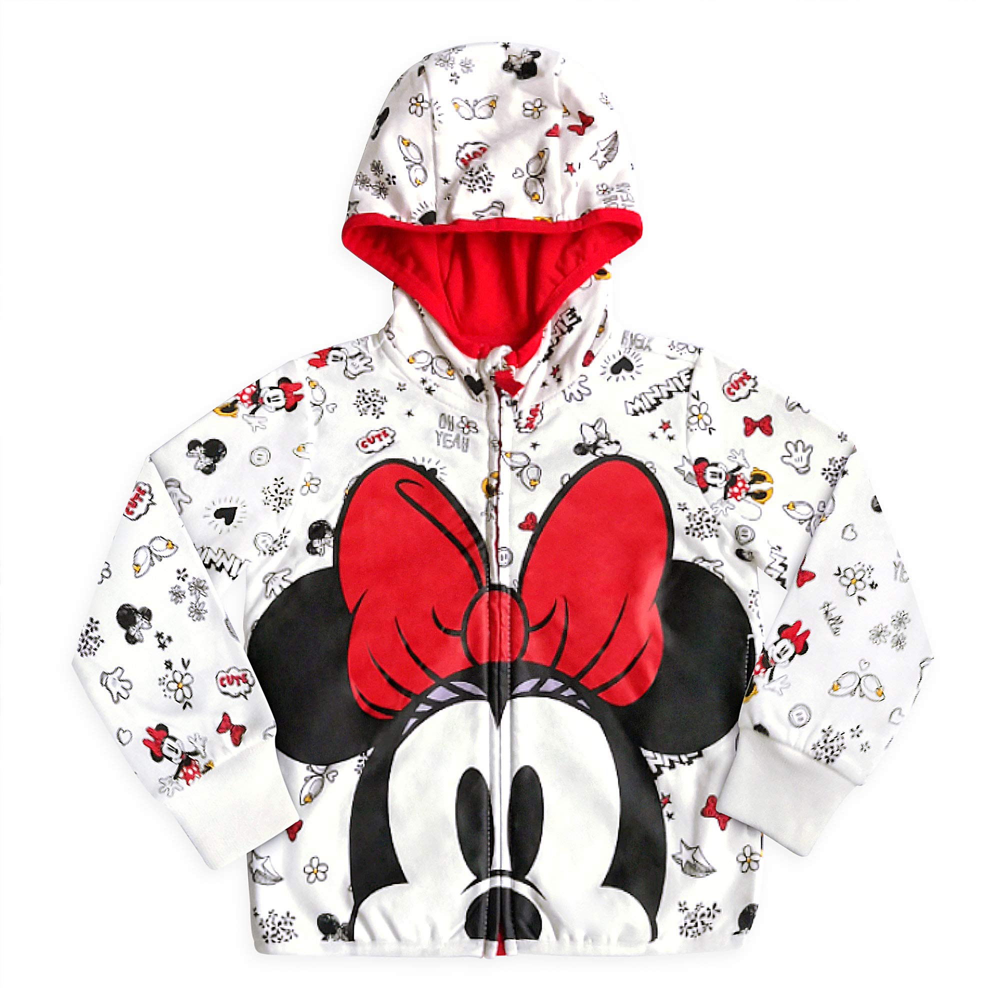 Disney Minnie Mouse Zip Up Hoodie for Girls - Cute Cartoon Character Pullover Jacket for School, Playdates & Everyday Wear