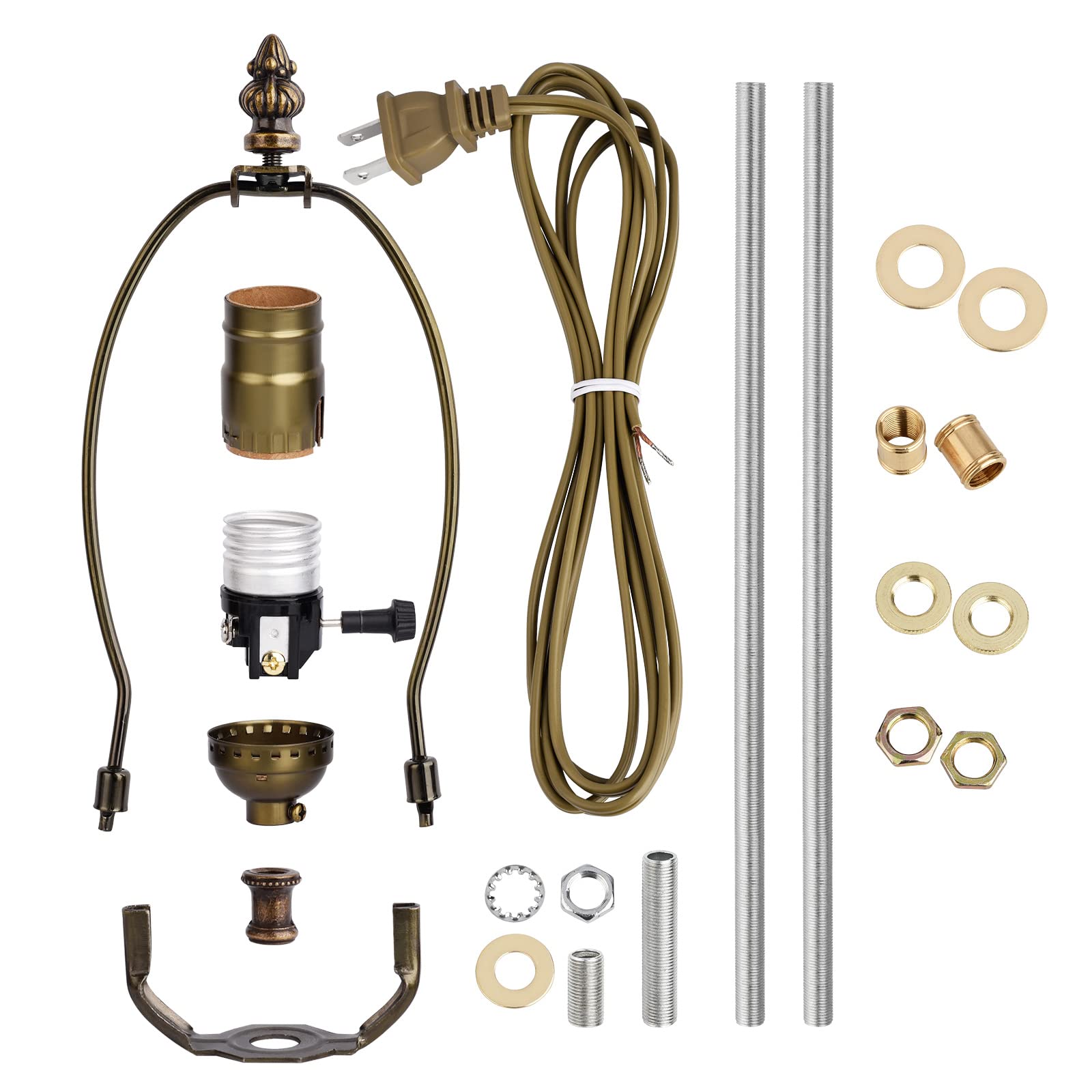 WEAVERBIRD Antique Brass Finish Table Lamp Wiring Kit - 8 Inch Harp, 3-Way Socket & 12