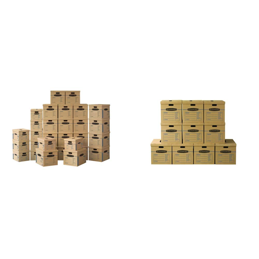 Bankers Box SmoothMove Classic Moving Kit - 30 Pack (10 Small & 20 Medium) with Tape-Free Assembly & Easy Carry Handles - Brown Cardboard Storage Boxes for Home Office Moving, Packing & Organization (7716601) | Bankers Box SmoothMove Large Moving Boxes - 10 Pack (21