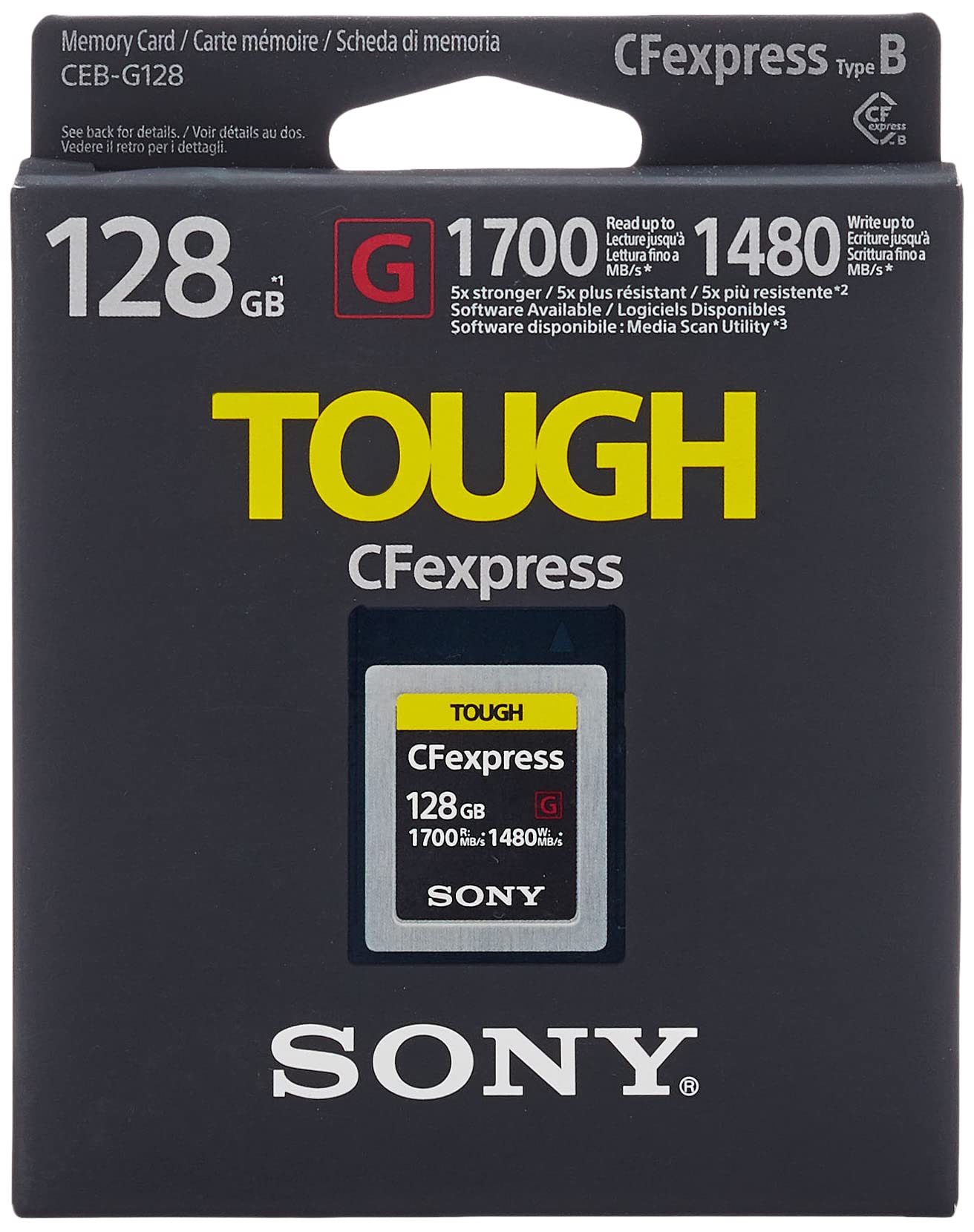 Sony CFexpress Type B Tough Memory Card 128GB - High-Speed 1700MB/s for 4K/8K Video, Photography - Compatible with Sony Alpha Cameras, Perfect for Professional Photographers & Videographers