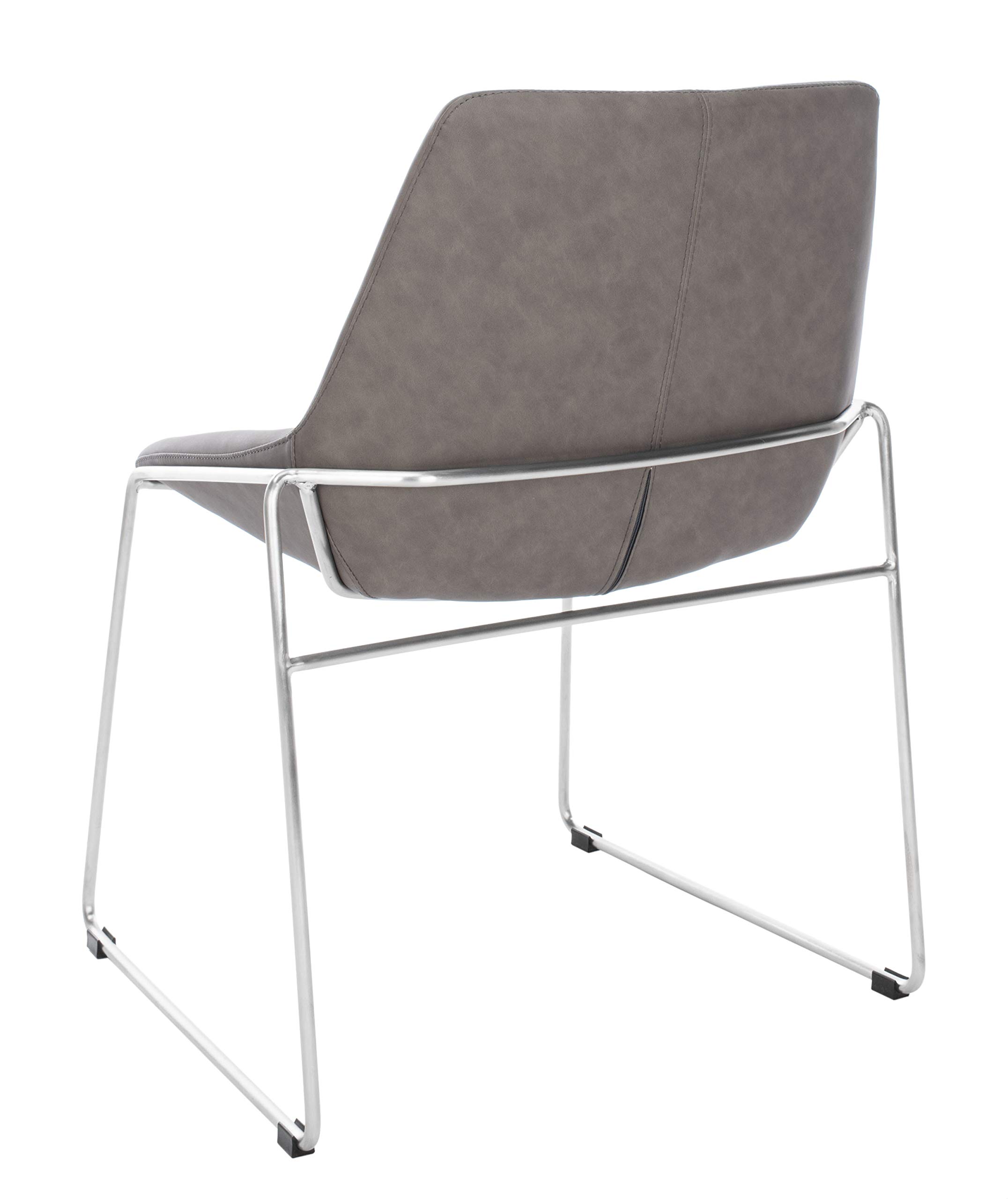 Safavieh Home Alexis Mid-Century Modern Dining Chairs - Set of 2, Ash Faux Leather & Silver Metal Frame - Perfect for Kitchen, Dining Room & Office Use