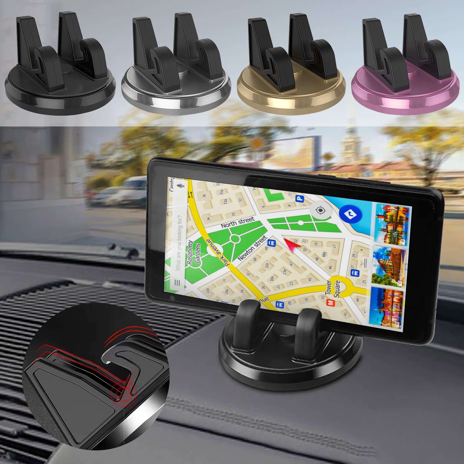 Dockomo 360° Rotating Car Phone Mount - Adjustable Dashboard Phone Holder for iPhone & Android - Vertical & Horizontal Viewing - Perfect for GPS Navigation & Hands-Free Driving
