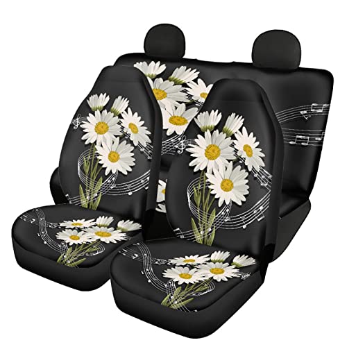 Sunflower Music Notes and Daisy Flowers On Black