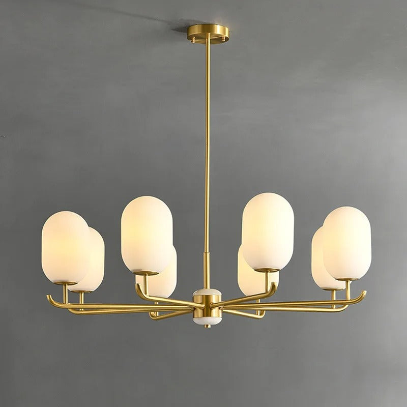 Elegant White Jade Glass Lampshade Chandelier - Modern Crystal Ceiling Light Fixture for Living Room, Bedroom & Dining Room Decor