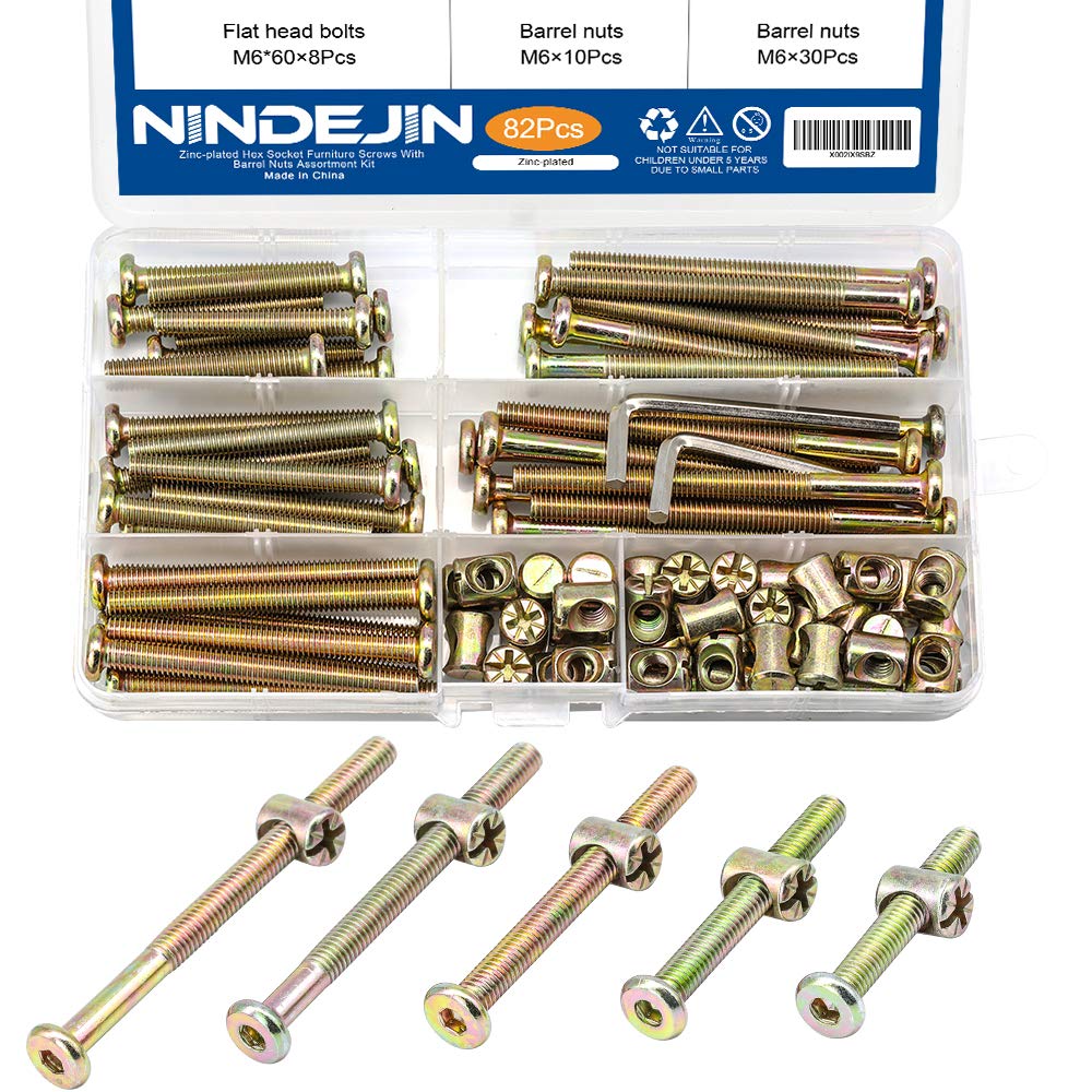 NINDEJIN 82-Piece M6 Hex Socket Screw Kit for Baby Bed & Furniture Assembly