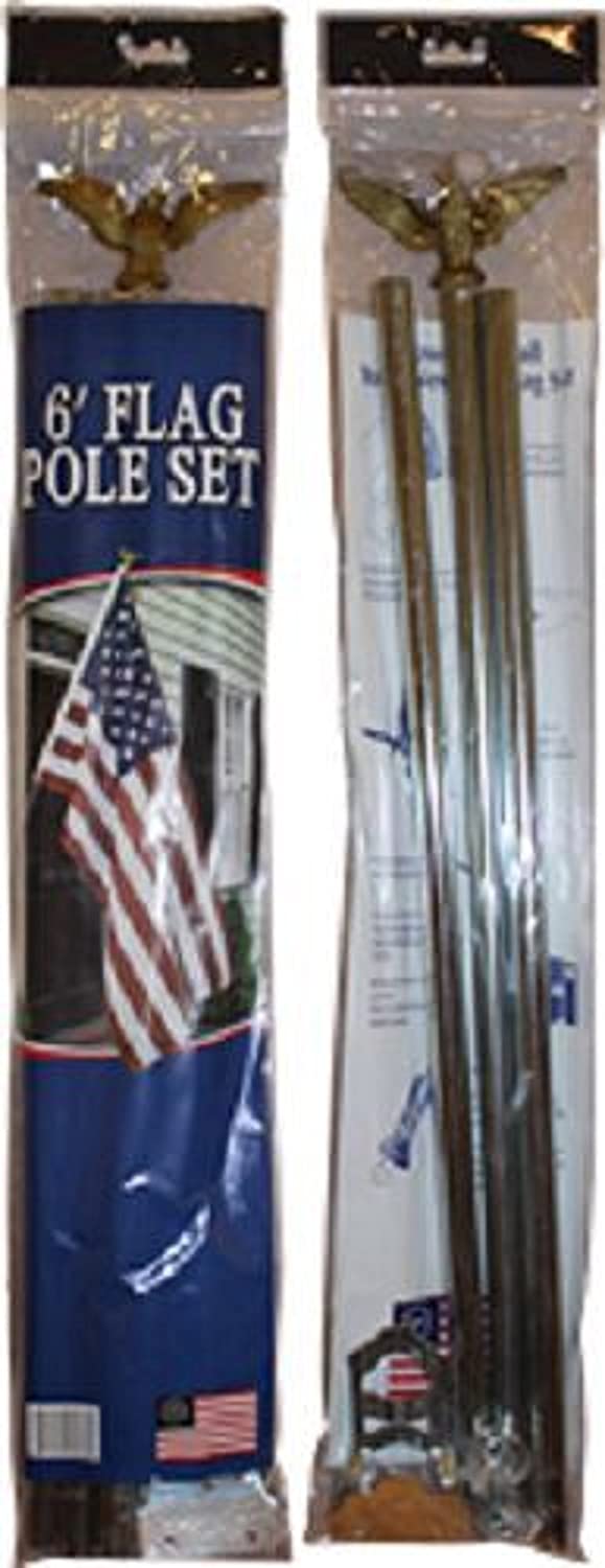 6' Foot USA 30x48 American Flag Aluminum Flag Pole Kit Set with Gold Eagle Decoration - Heavy Duty Outdoor Flagpole for Front Yard, Garden, and Patriotic Display