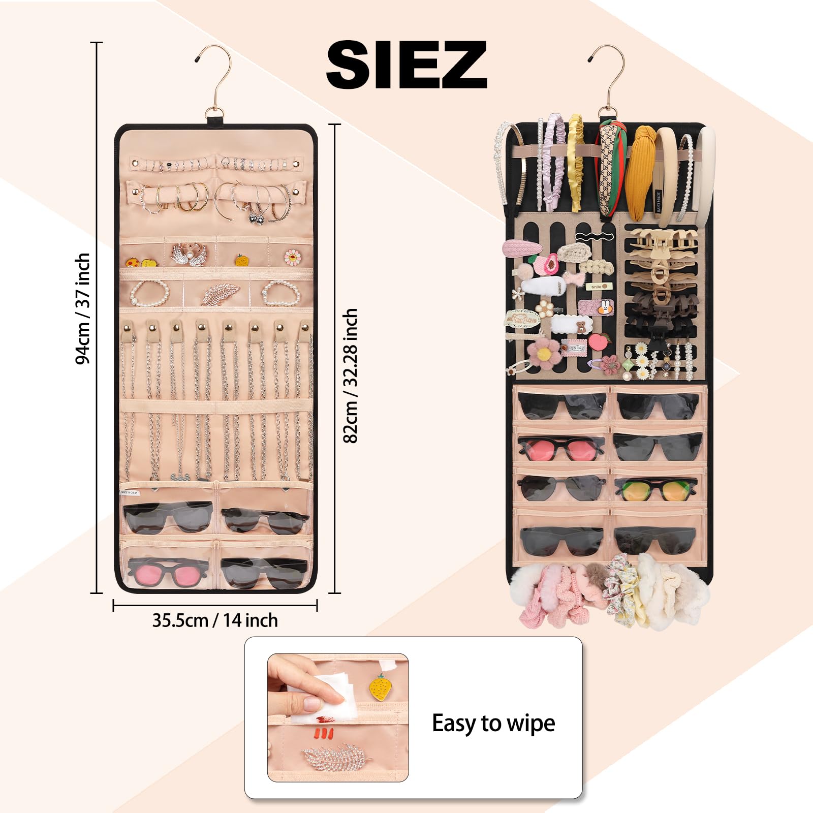 Double-Sided Hanging Hair Accessory Organizer for Women & Girls - Perfect for Clips, Headbands, Sunglasses & Jewelry | Bathroom, Bedroom & Travel Storage Solution