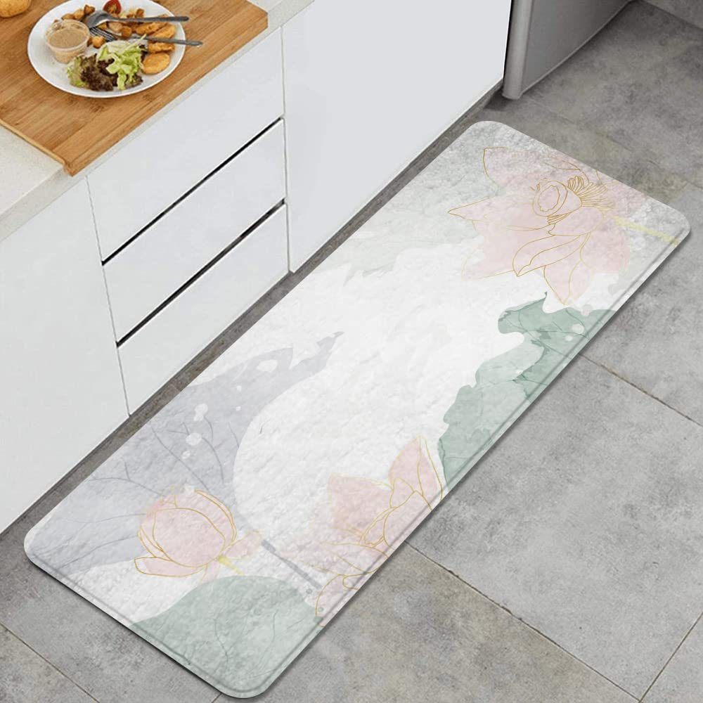 Anti-Slip Kitchen Rug with Watercolor Flowers - Non-Skid Floor Mat for Standing Comfort in Kitchen, Office & Bathroom