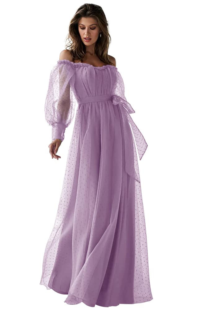 Elegant Puffy Long Sleeve Prom Dress with Tulle Ball Gown & Beaded Split for Women - Perfect for Formal Parties, Homecoming, and Evening Galas