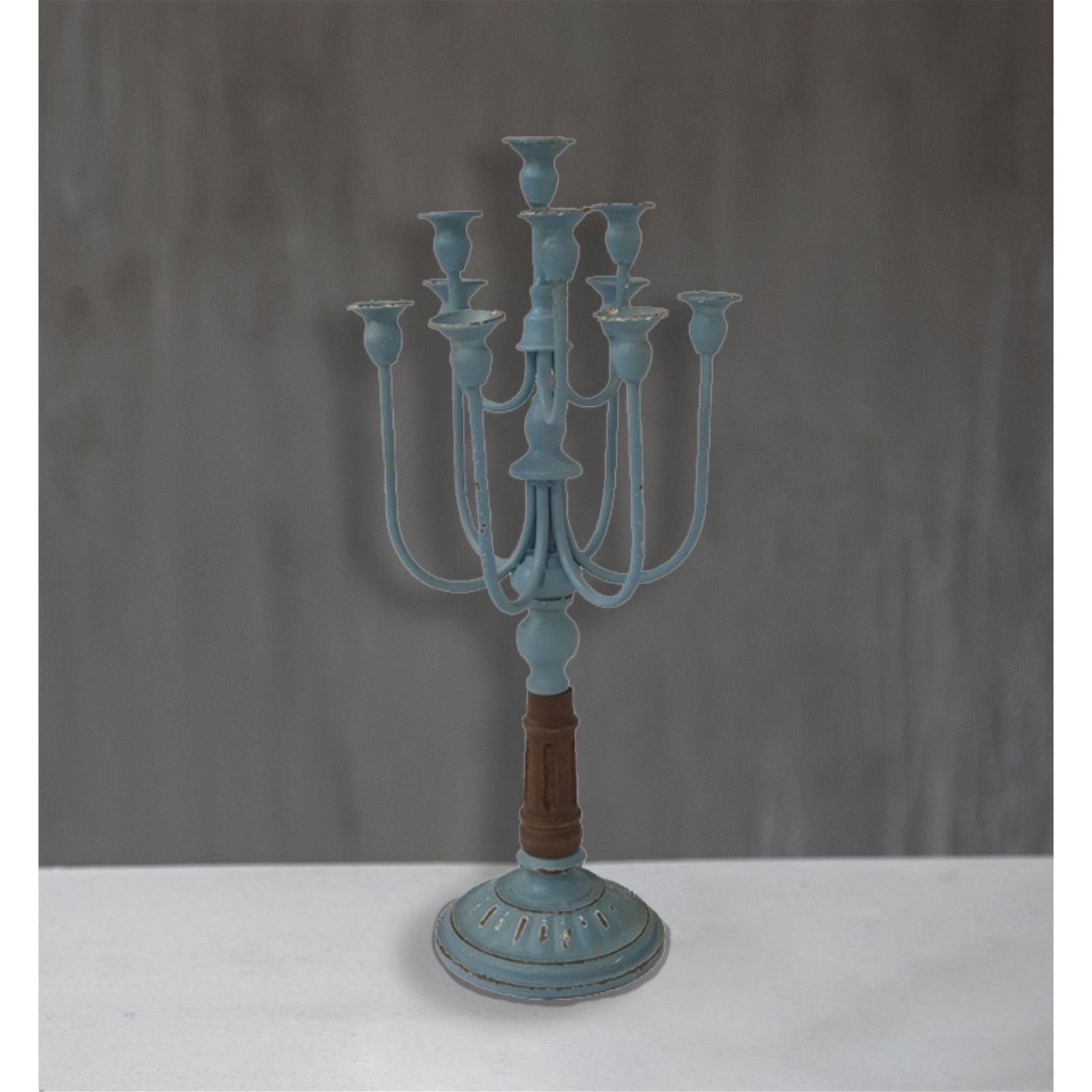 Blue Rustic Candelabra Candle Holder - Vintage Farmhouse Decor for Dining Table, Wedding Centerpiece & Home Decoration by Urban Style