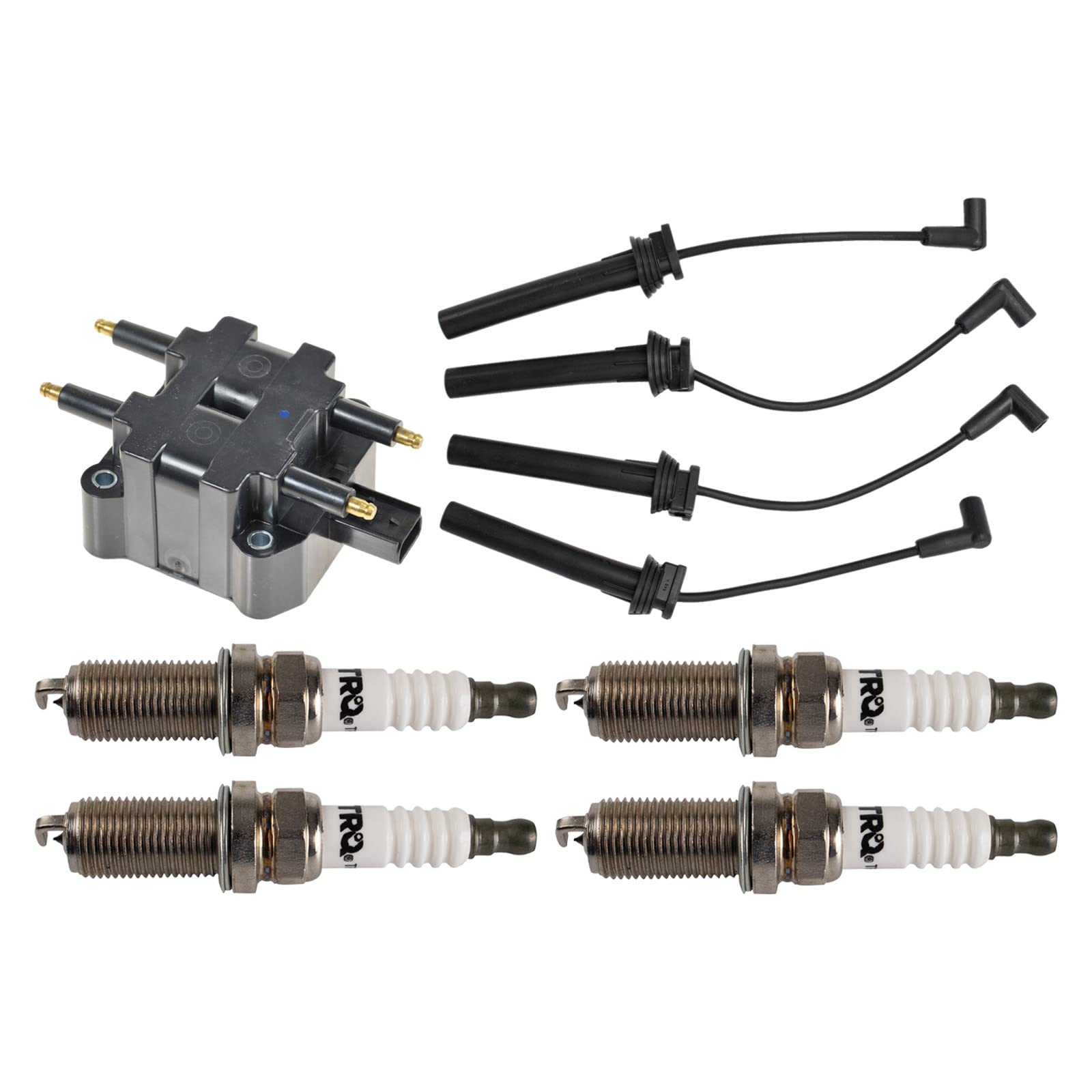 TRQ Ignition Coil & Spark Plug Wire Set - Compatible with 2000 Chrysler Cirrus, 1997-2005 Dodge Neon, 1995-2000 Stratus, 1997-2000 Plymouth Breeze - High Performance Replacement Parts for Smooth Engine Start & Acceleration