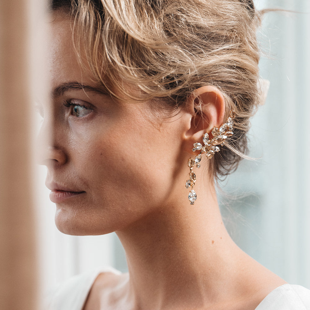 Elegant Marry Me Earcuff - Crystal & Gold Plated Wedding Ear Cuff for Brides, Engagement, Anniversary & Special Occasions