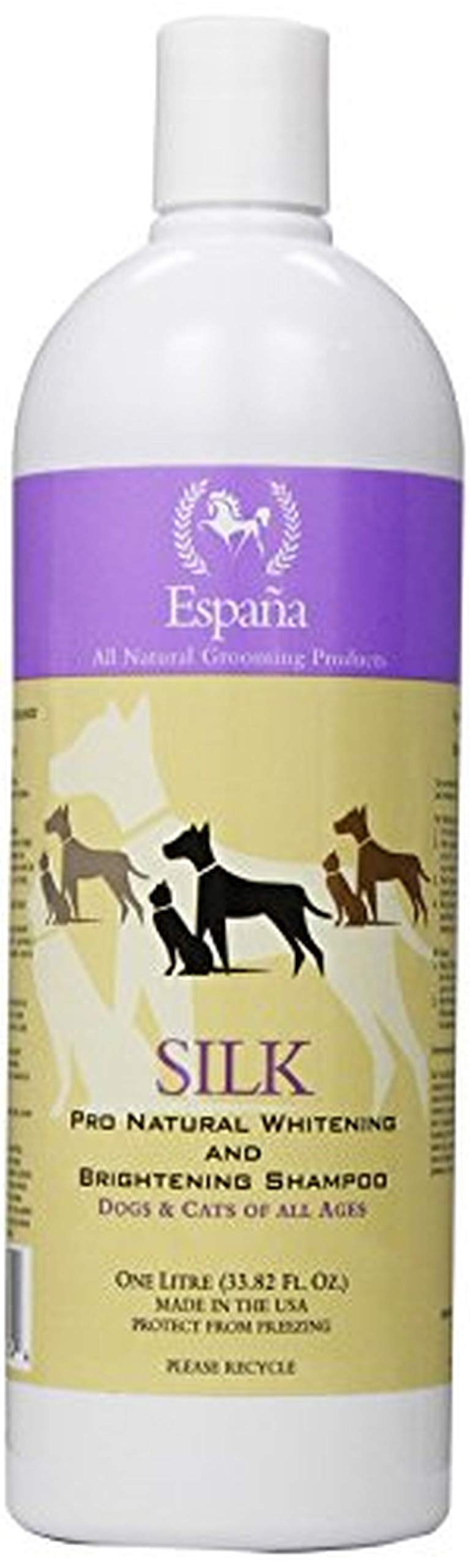 Espana Silk ESP0320DC Whitening & Brightening Shampoo for Dogs & Cats - 33.82oz Silk Protein Formula for Shiny Fur | Perfect for Show Pets & Daily Grooming