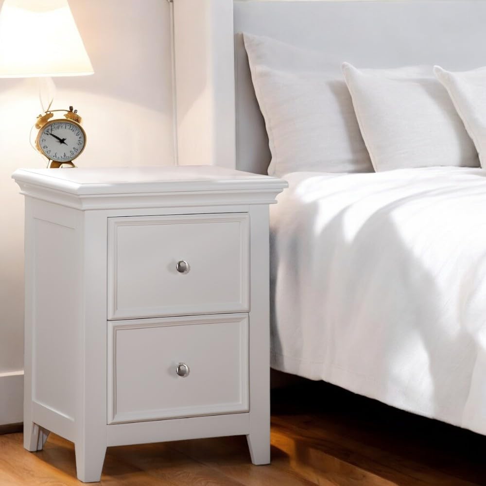 ACME Furniture Lacey Nightstand with 2 Drawers, White - Modern Bedside Table for Bedroom, Living Room & Guest Room Storage
