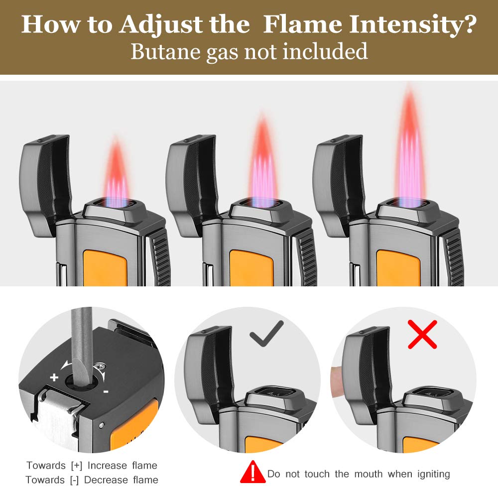PIPITA Windproof Jet Lighter - Quad Blue Flame Butane Torch for Cigars & Outdoor Use