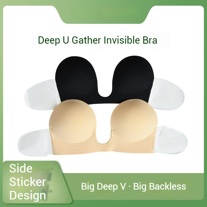 Deep U-Shaped Invisible Bra - One Piece Strapless Super Tucked Wing Traceless Push-Up Bra for Women | Perfect for Wedding, Evening Gowns & Backless Dresses