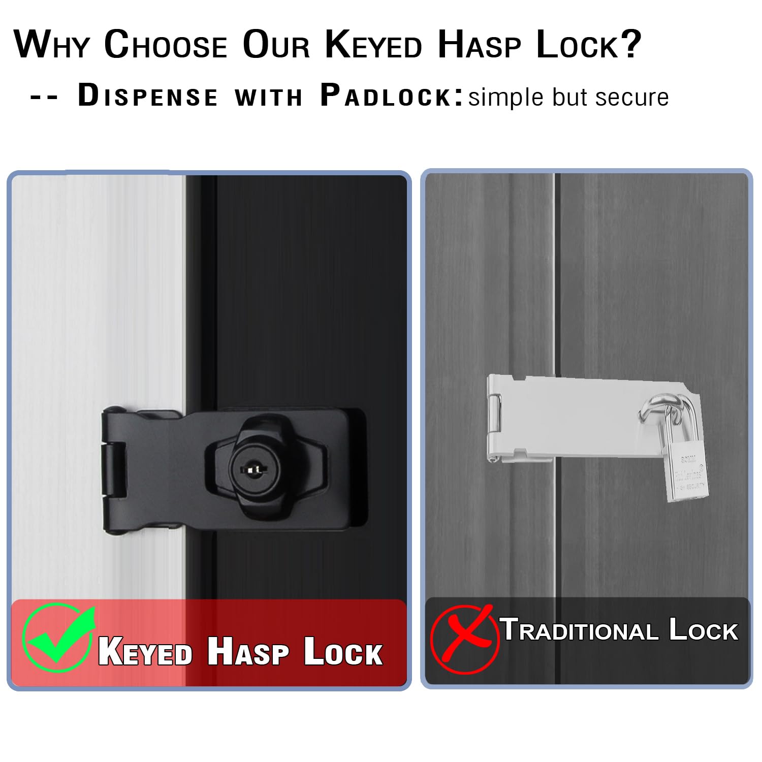 2 Packs Keyed Hasp Locks - V·RESOURCING Twist Knob Keyed Locking Hasp for Small Doors, Drawers, Cabinets, Toolboxes & Storage Boxes - 2.5 Inch Black Hasp Lock with Keys - Secure Your Home, Office & Shed