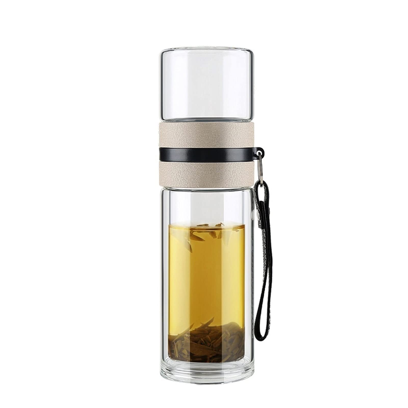 15oz Double Wall Insulated Glass Water Bottle with Tea Infuser - 3-Pack Beige Tea Infusion Bottle for Hot/Cold Drinks, Perfect for Office, Gym & Outdoor Activities