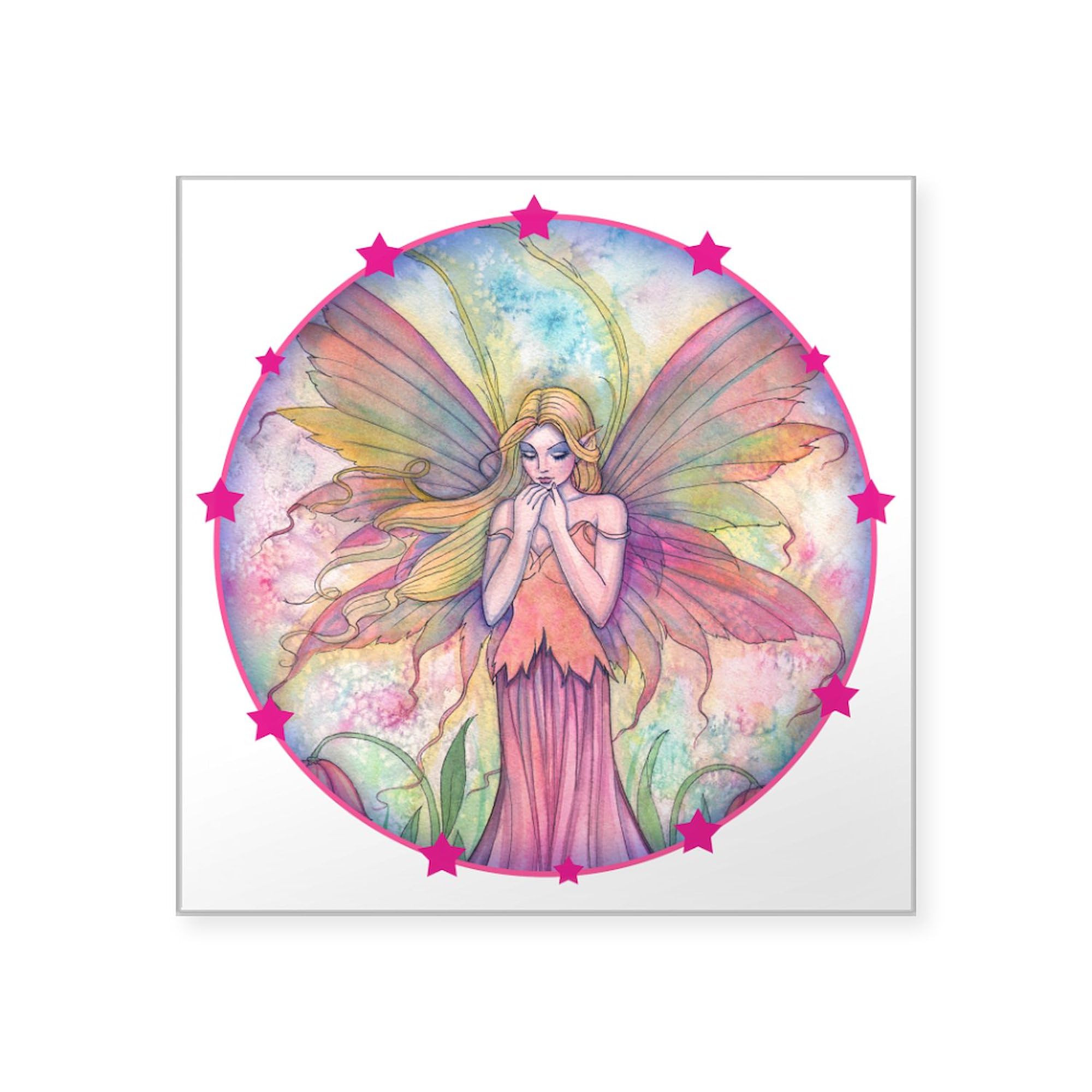 Wildflower Fairy Watercolor Square Sticker - 3x3 Inch Bumper Sticker Car Decal - Perfect for Laptops, Water Bottles & Car Windows - Vibrant Waterproof Vinyl Decoration