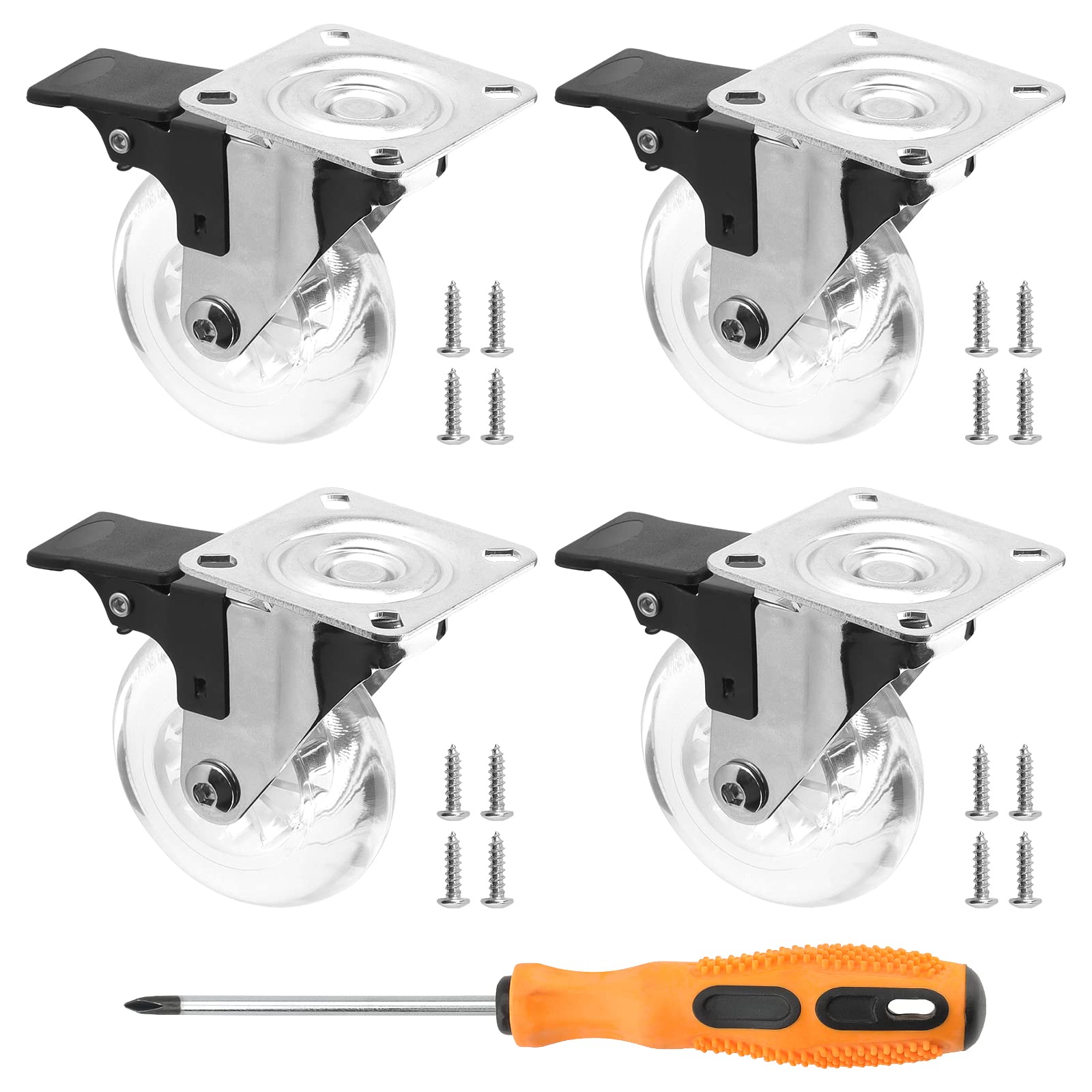 3 Inch Swivel Caster Wheels Set of 4 - 800lbs Heavy Duty Plate Casters with Mounting Hardware - Clear Industrial Wheels for Furniture, Workbench, Toolbox & Equipment - Lockable Casters for Smooth Mobility & Stability in Warehouses, Workshops & Home Use