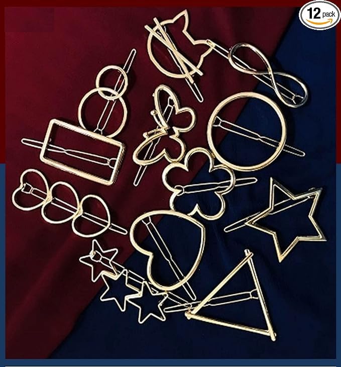 Trexee Large Metal Hair Clips - Golden Silver Bronze Butterfly Hair Accessories for Women & Girls (Pack of 8) | Moon, Triangle, Circle Hair Pins for Thick Hair Styling - Perfect for Weddings, Parties & Everyday Use