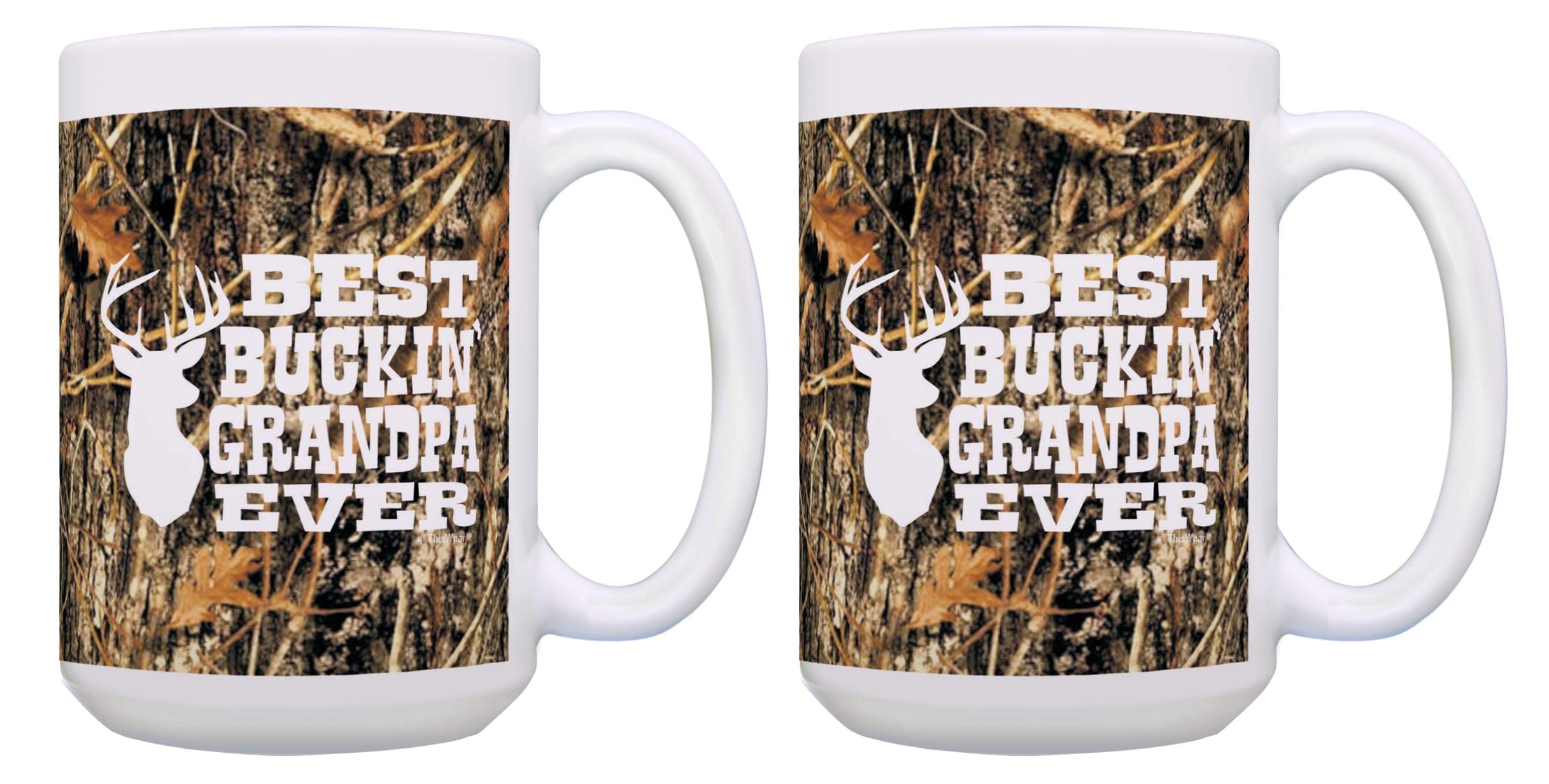 Best Buckin' Grandpa Ever Mug Gift Set - 2 Pack 15oz Camo Coffee Mugs & Tea Cups for Fathers Day, Birthday, Retirement Gifts - Perfect for Outdoor Enthusiasts & Hunting Lovers