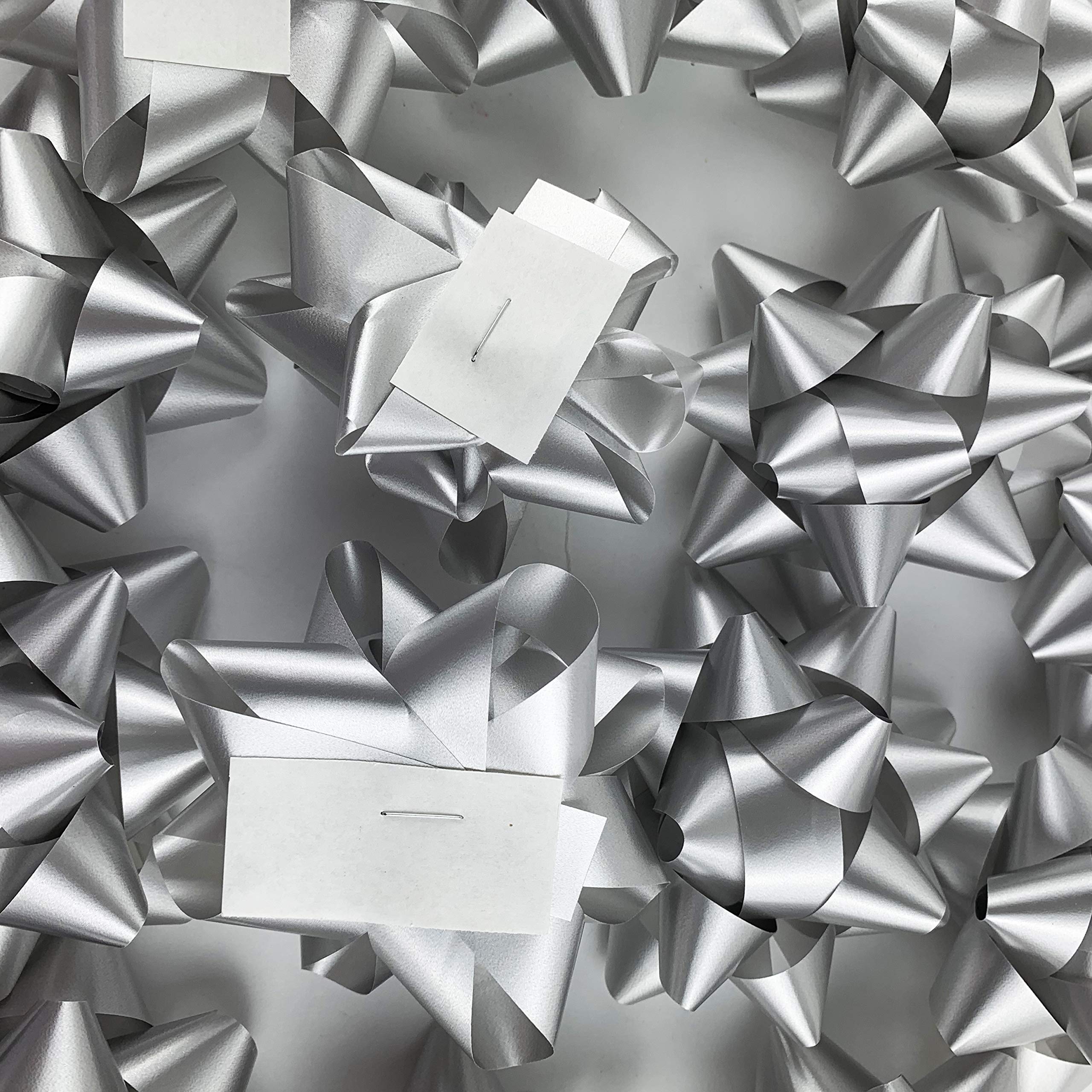Premium Silver Confetti Star Gift Bows - 3.75 Inch Christmas Present Wrapping Bows (15 Pack) - Perfect for Holiday Gifts, Party Decorations & Festive Packaging