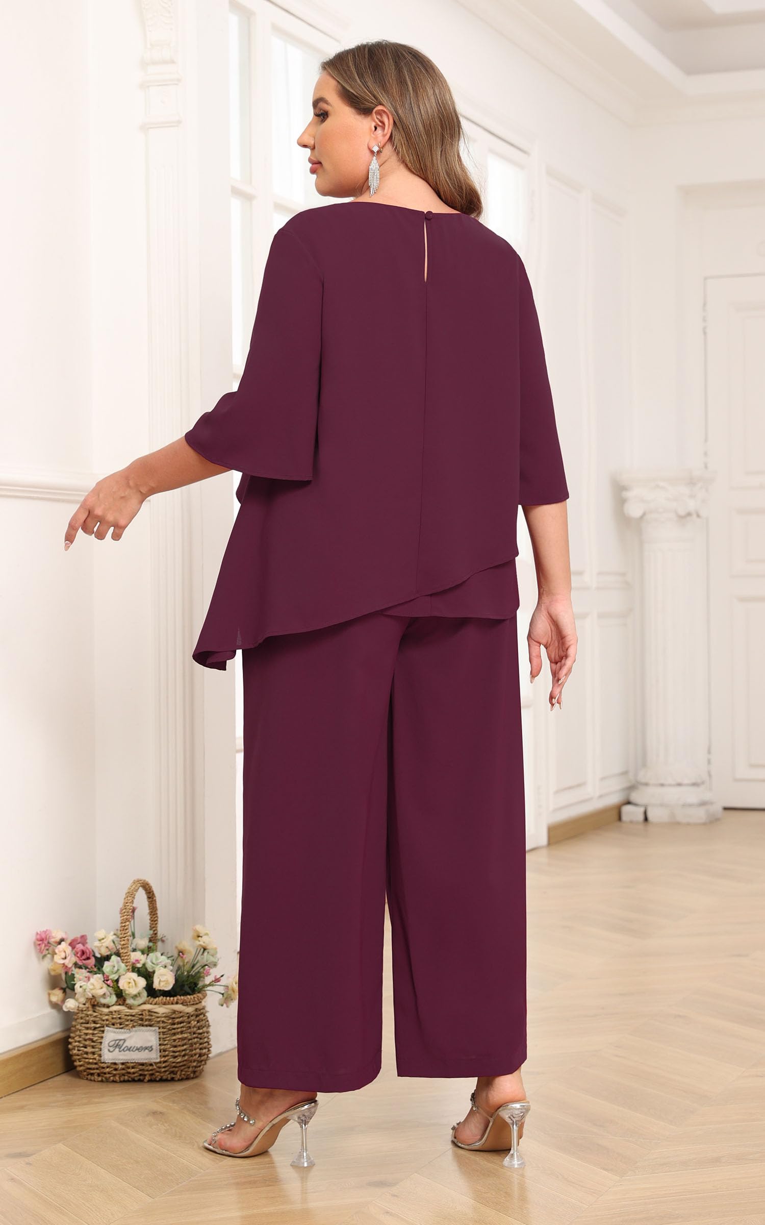Plus Size Pant Suits for Women - AOVDE 2-Piece Dressy Outfit with Pockets | Mother of Bride & Wedding Guest Attire | Perfect for Formal Events, Office Wear & Special Occasions