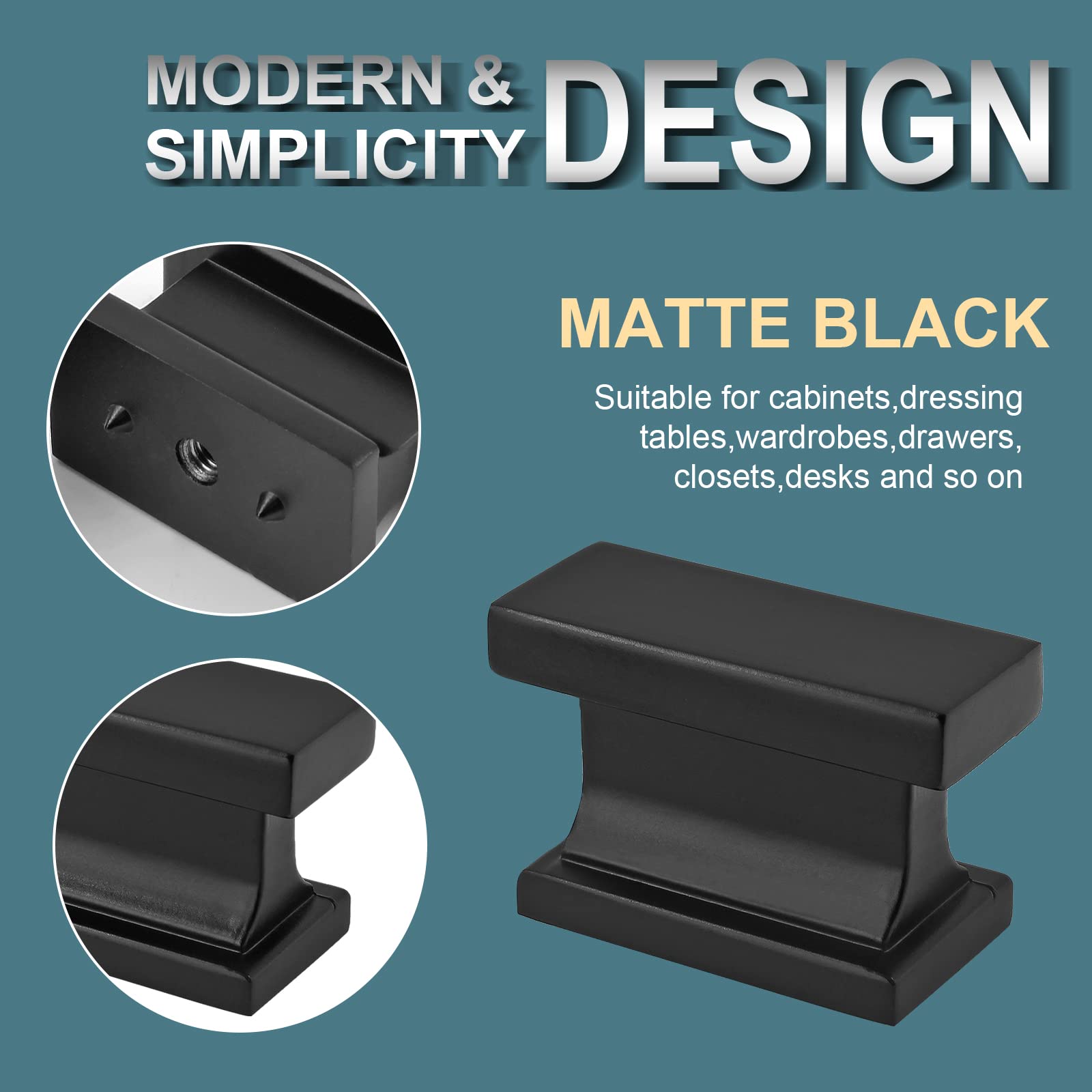 10 Pack Matte Black Cabinet Knobs - Rectangle Dresser Drawer Pulls for Kitchen, Bathroom & Furniture - Durable Hardware for Cabinets, Cupboards & Storage