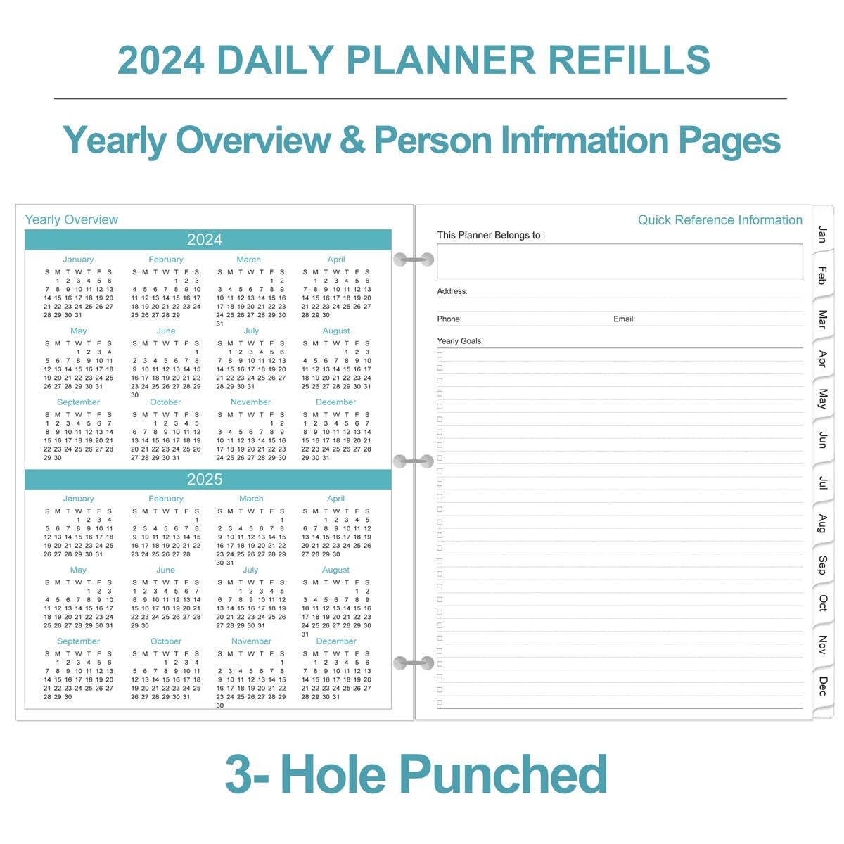 2025 Daily & Monthly Planner Refill Pages - One Page Per Day with Prioritized To-Do List, Notes & Appointment Schedule | 3-Hole Punched for Binders | January-December 2025 | Folio Size 8.5
