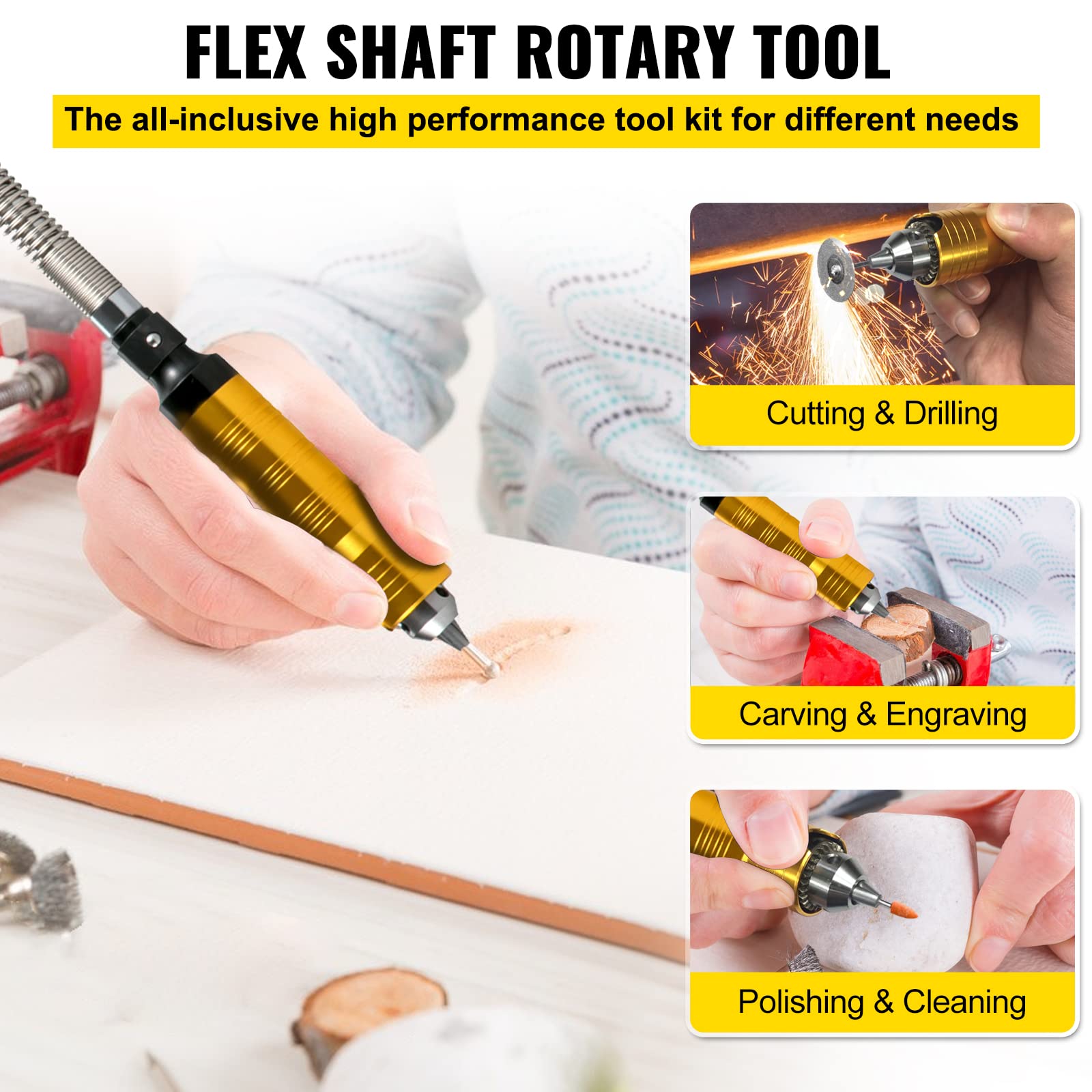 VEVOR 780W Flex Shaft Grinder Rotary Tool with Foot Pedal - 500-23000 RPM Variable Speed, 1/4