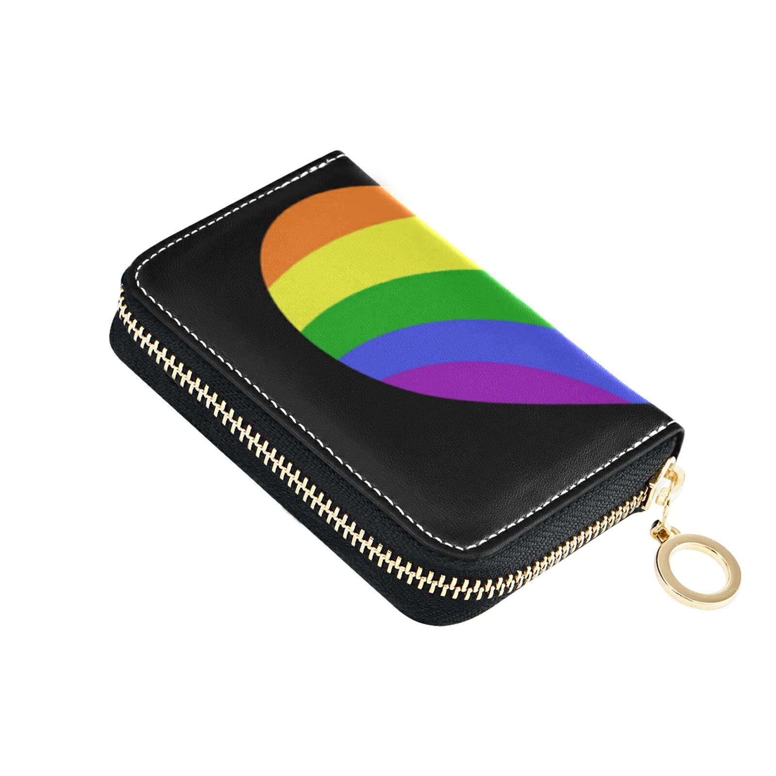 RFID Blocking Women's Leather Card Holder Wallet - Compact Seamless Rainbow Hearts Design on Black/Dark Grey, Key & Coin Organizer with Zipper - Perfect for Credit Cards, Cash, ID & Everyday Essentials (Ideal for Work, Travel & Night Out)