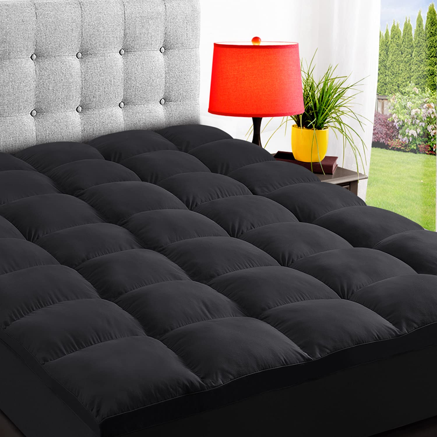 ELEMUSE 4-Inch Extra Thick Cooling Mattress Topper for Back Pain Relief - Cal King Size Plush Pillow Top Mattress Pad with Deep Pocket & Down Alternative Filling - Perfect for Side Sleepers, Hot Sleepers & Pressure Point Relief
