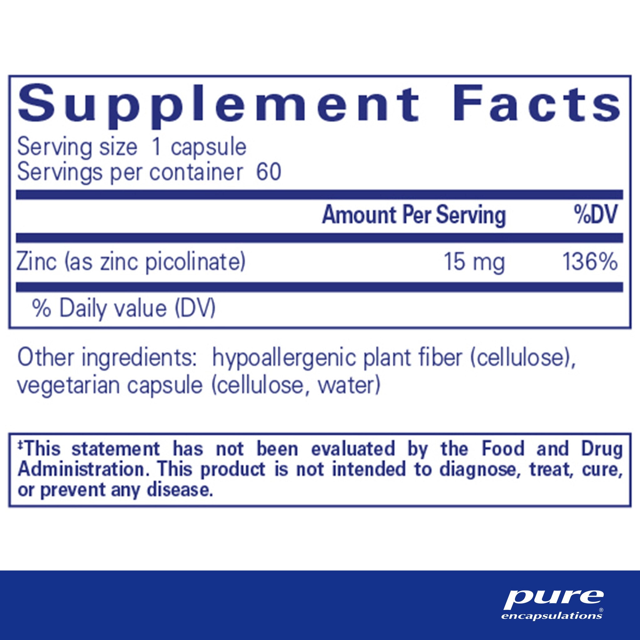 Pure Encapsulations Zinc 15mg Dietary Supplement - Immune Support & Antioxidant Boost for Adults | Zinc Picolinate Capsules for Better Absorption | Supports Skin Health & Wound Healing