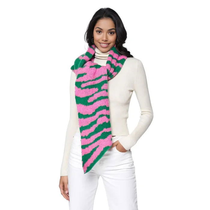Stylish Pink and Green Zebra Print Scarf for Women - Soft Fashion Accessory for Winter, Fall Outfits and Party Wear