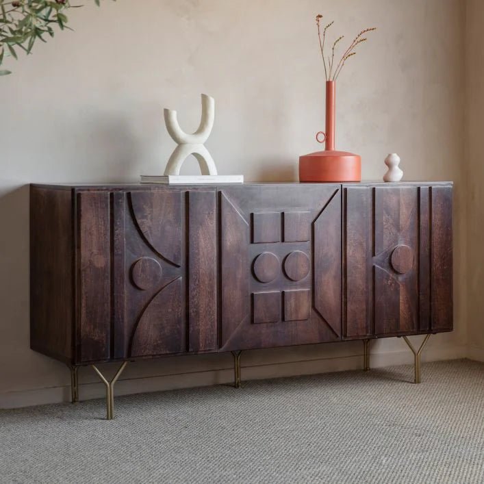Stylish Dark Brown Alto Sideboard Buffet Table with 3 Doors - Modern Storage Cabinet for Dining Room, Living Room & Entryway Organization