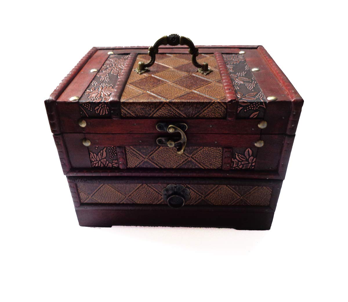 Vintage Wooden Jewelry Box with Mirror - Handcrafted Jewelry Organizer for Women, Girls & Gift for Girlfriend, Mother's Day - Perfect for Bedroom Vanity, Travel & Jewelry Storage (Style 2)