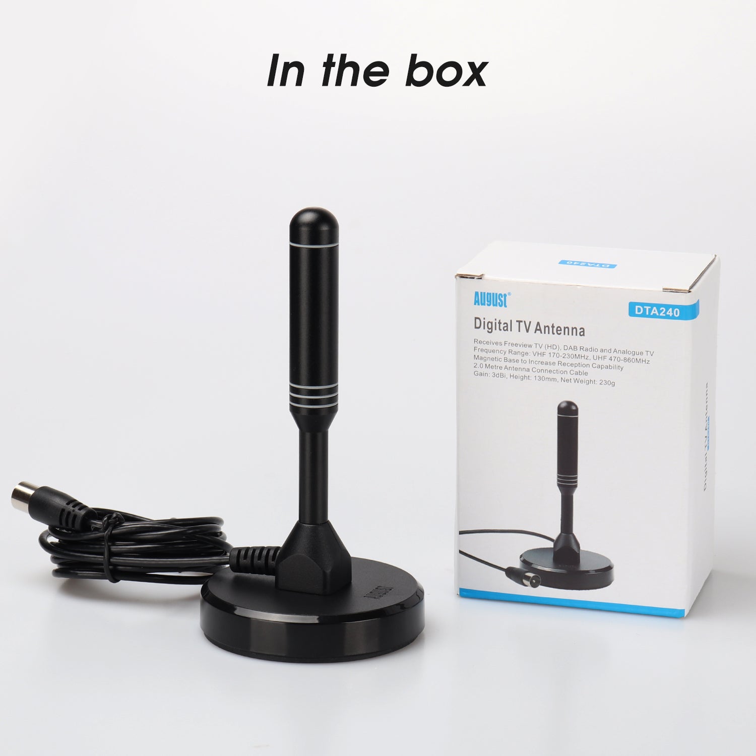 High Gain Portable Freeview TV Aerial DAB FM Antenna for Caravan, Motorhome & RV - August DTA240 [Refurbished] - Perfect for Road Trips, Camping & Outdoor Adventures