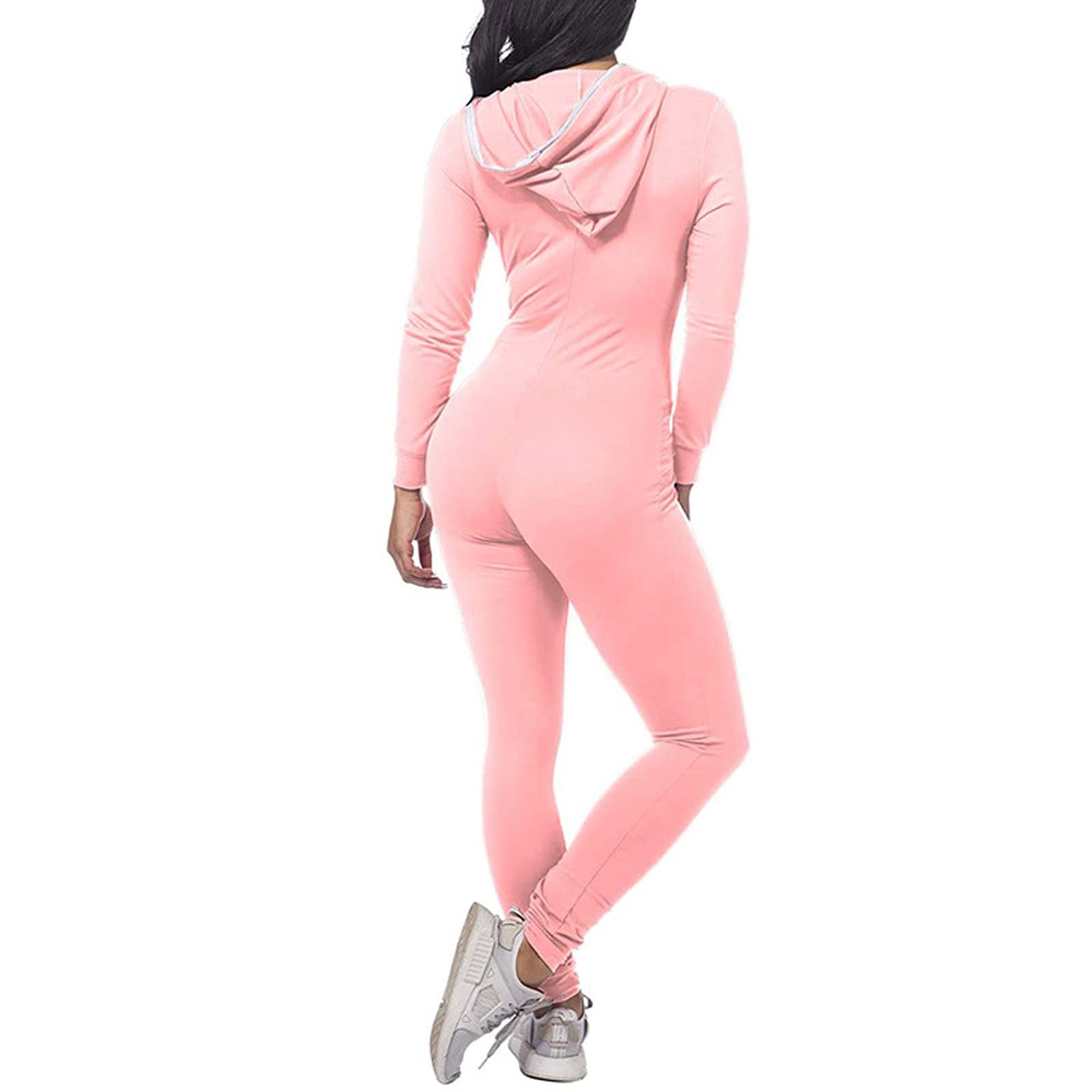 Women's Long Sleeve Leopard Print Jumpsuit - Sexy Solid Color Zipper Hoodie Pajamas for Wedding Guest Outfit, Casual Wear & Lounge Comfort