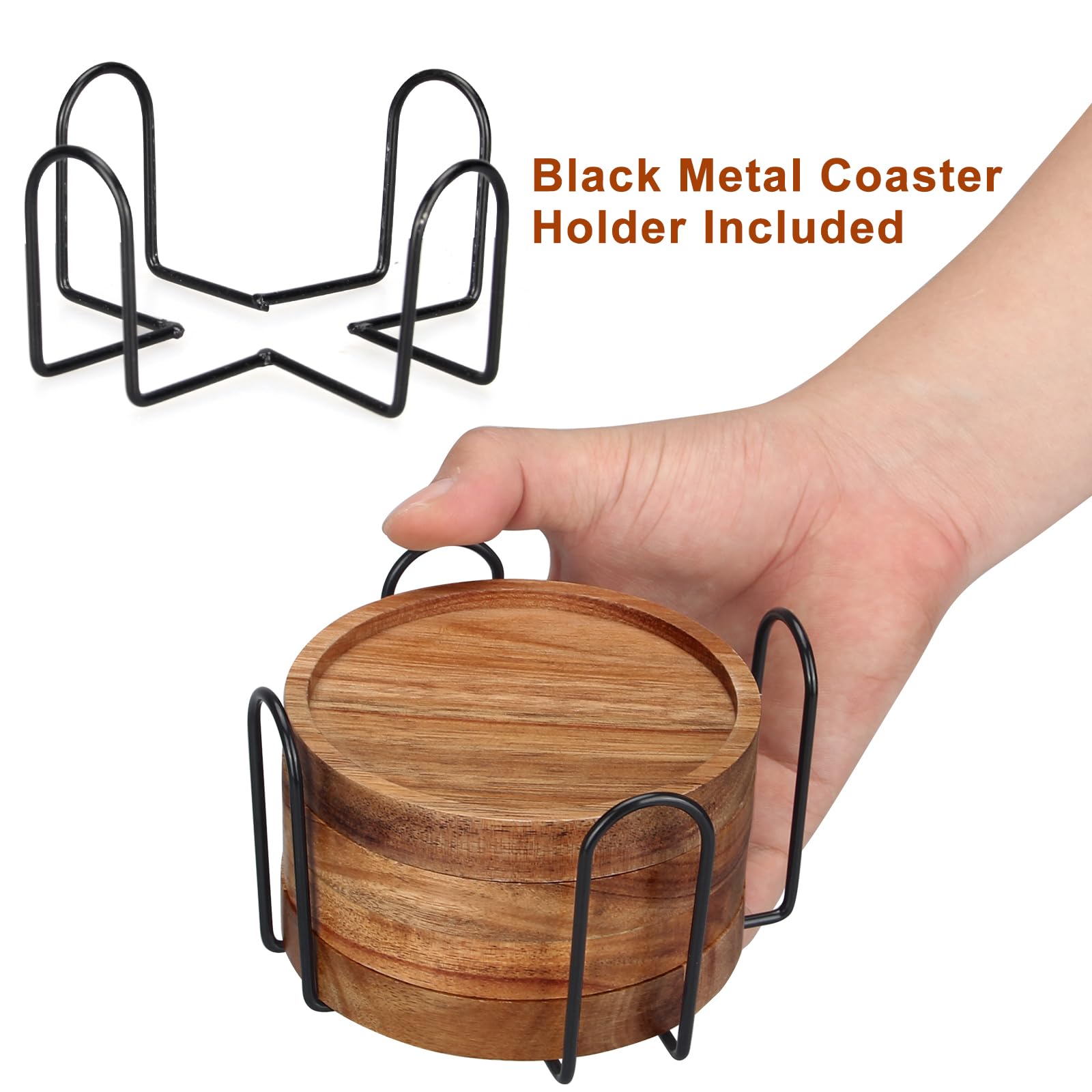 4 Pcs Farmhouse Wooden Coasters with Holder - Rustic Drink Coaster Set for Beer, Coffee & Wine - Home Decor for Kitchen, Dining Table, Bar & Outdoor Use - Perfect Gift Idea for Housewarming & Parties