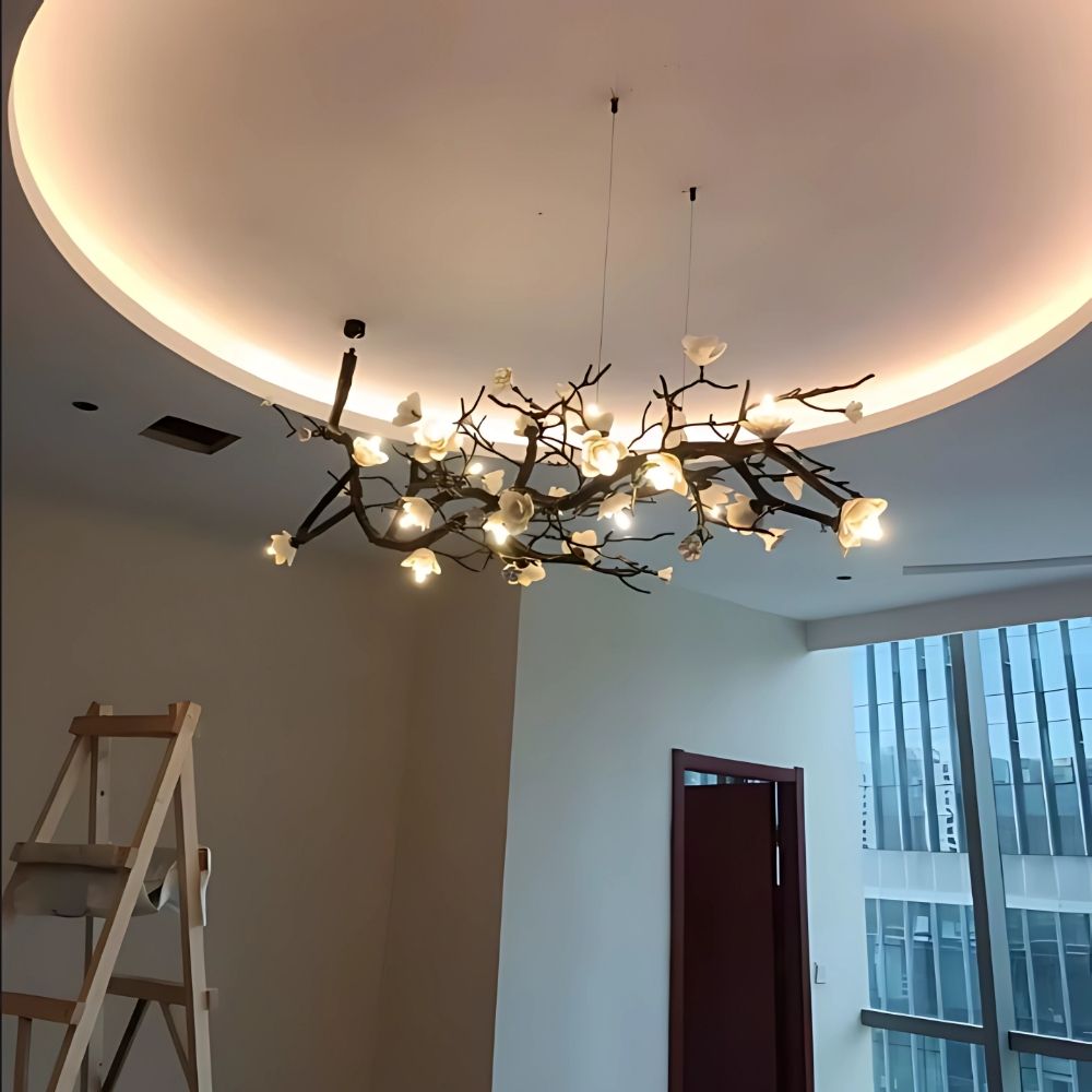 Dimmable Rustic Tree Branch Chandelier - Handcrafted Wooden Ceiling Light Fixture for Farmhouse, Cabin & Bedroom Decor | Perfect for Dining Room, Living Room & Outdoor Patio Lighting
