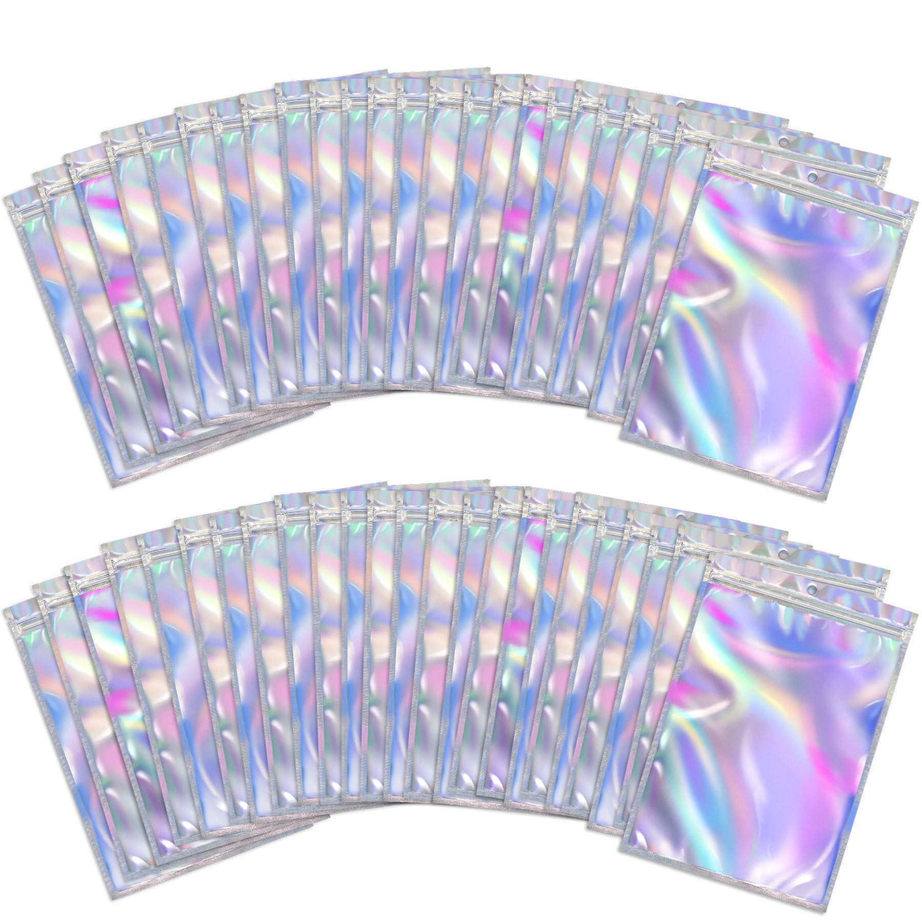 150-Piece Smell Proof Holographic Ziplock Bags - Resealable Aluminum Foil Pouches for Food Storage, Jewelry, Lip & Eyelash Accessories (2.4