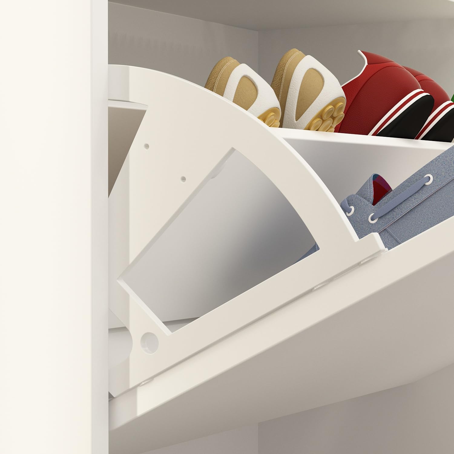 Modern Slim Shoe Storage Cabinet with 3 Flip Drawers - Wooden Narrow Shoe Rack Organizer for Entryway, Hidden Shoe Cabinet with Removable Shelf - Perfect for Small Spaces, Apartments & Closet Organization (White)
