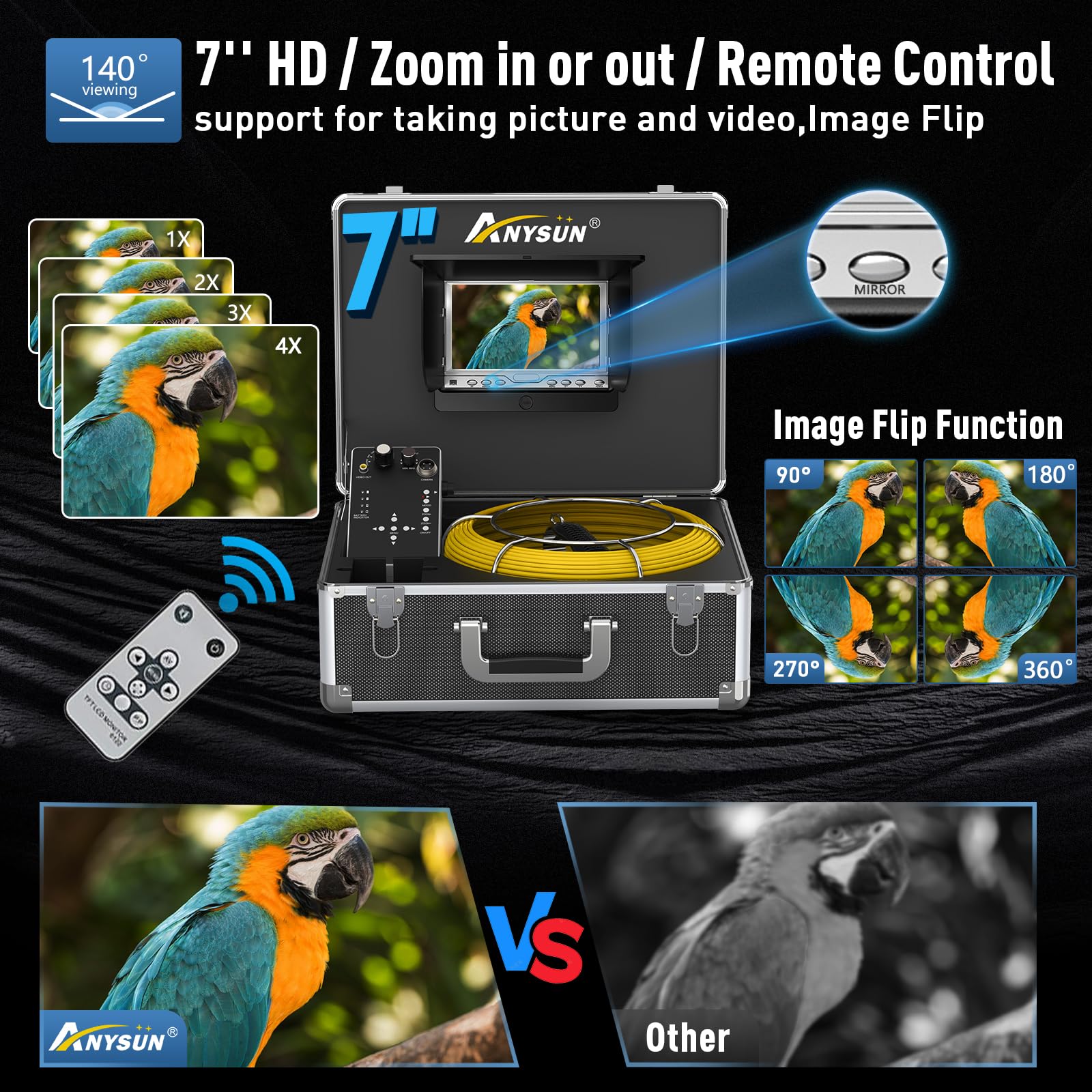 65FT Sewer Inspection Camera with DVR - IP68 Waterproof, 12 Adjustable LED Lights, Zoom Function & External Monitor Connection | Pipe & Drain Snake Camera for Sewer Line, Plumbing, Duct Inspection | Perfect for Professional Plumbers & DIY Home Maintenance