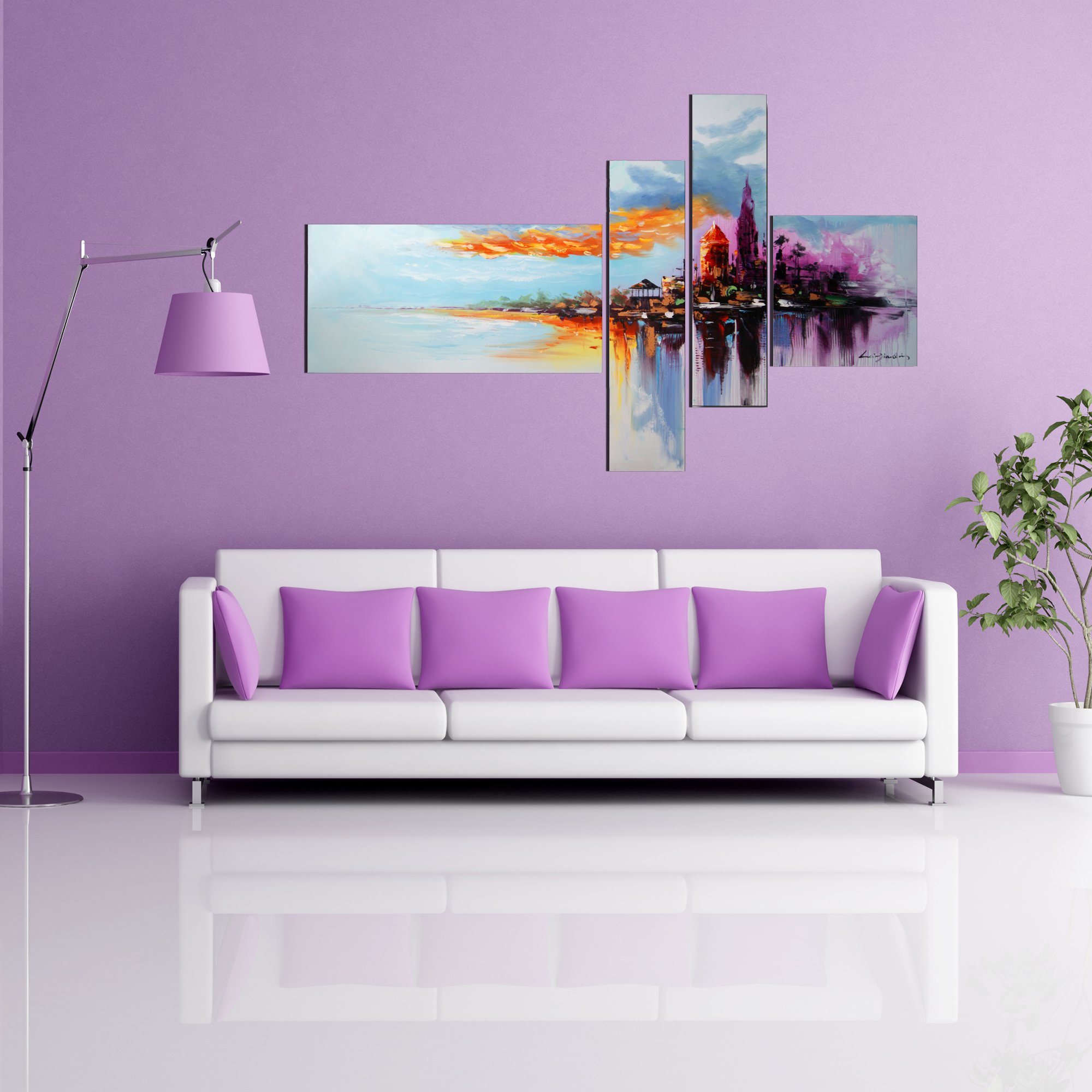 Designart Handpainted Paradise Beach 4-Piece Landscape Oil Painting Set - Tropical Coastal Wall Art for Living Room, Bedroom & Office Decor