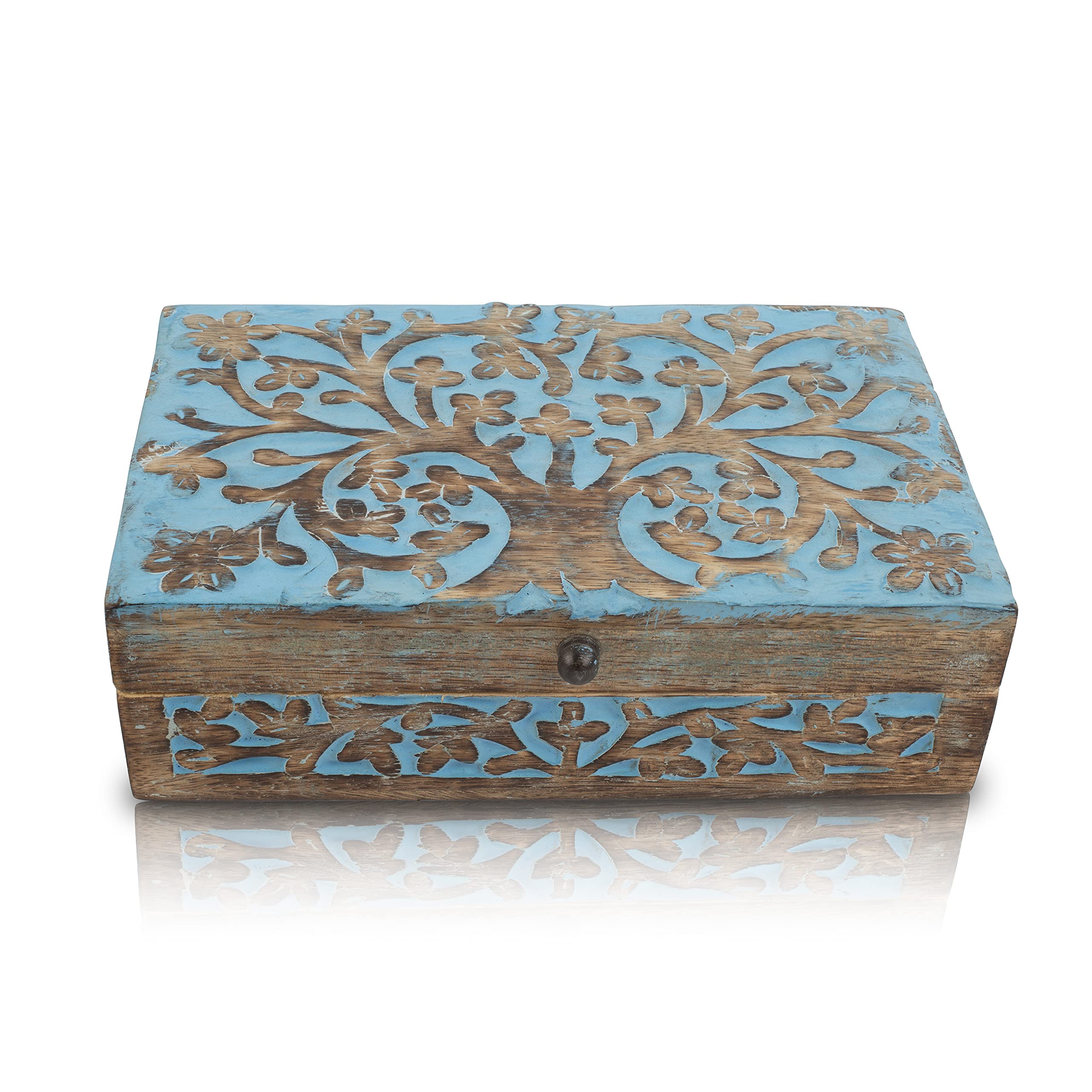 Handmade Wooden Jewelry Box with Tree of Life Carving - Jewelry Organizer, Keepsake Box & Watch Storage - Perfect Birthday, Housewarming Gift for Women - Great for Travel, Bedroom Dresser & Wedding Jewelry Storage