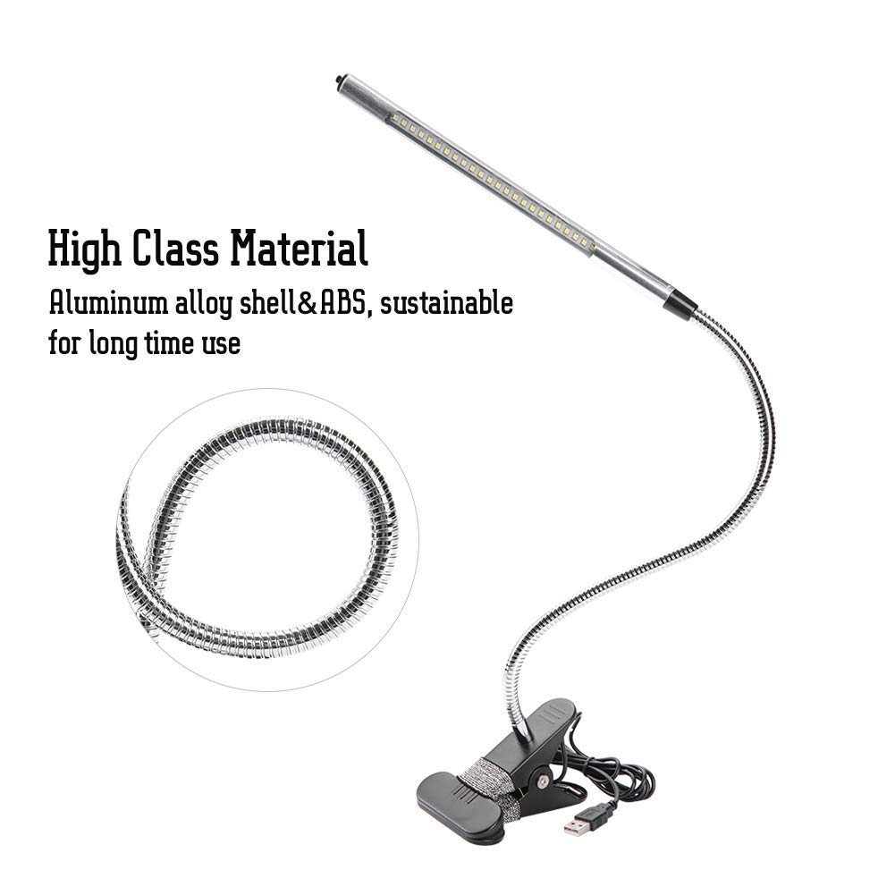 Dimmable LED Desk Lamp with USB Power - Flexible Clip-On Reading Light for Books, Jewelry Repair, Tattoo & Makeup | Eye-Caring Study Lamp for Office, Bedroom & Beauty Salon