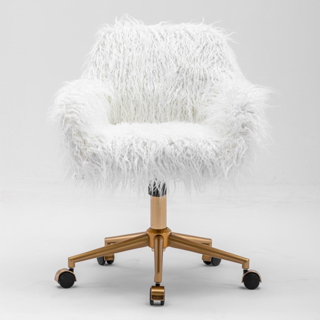 Fluffy Faux Fur Office Chair - Modern Swivel Desk Chair for Women & Girls in White | Ergonomic Comfort for Home Office, Gaming & Study