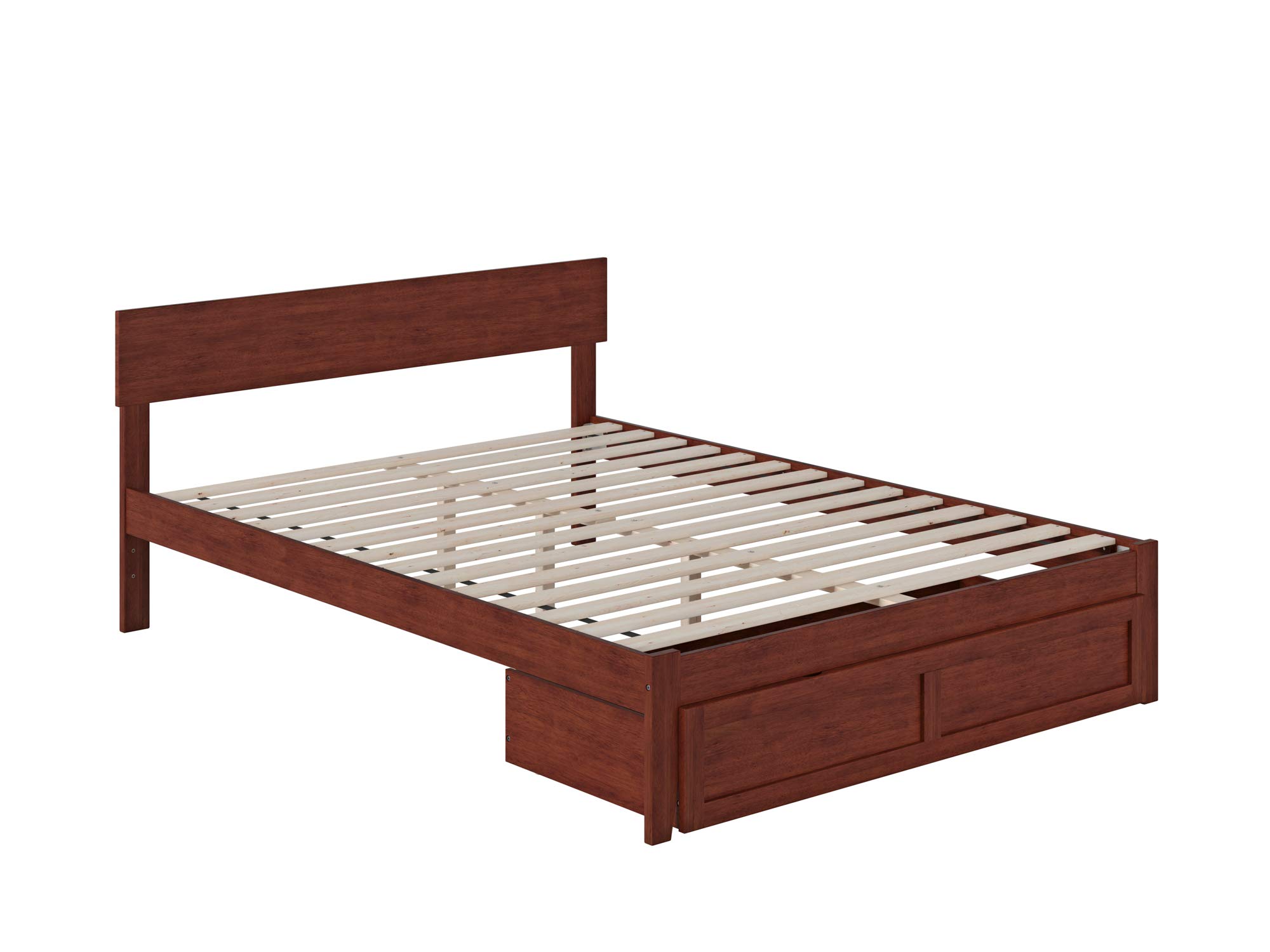 AFI Boston Queen Size Bed with Foot Storage Drawer in Walnut Finish – Perfect for Small Bedrooms & Guest Rooms